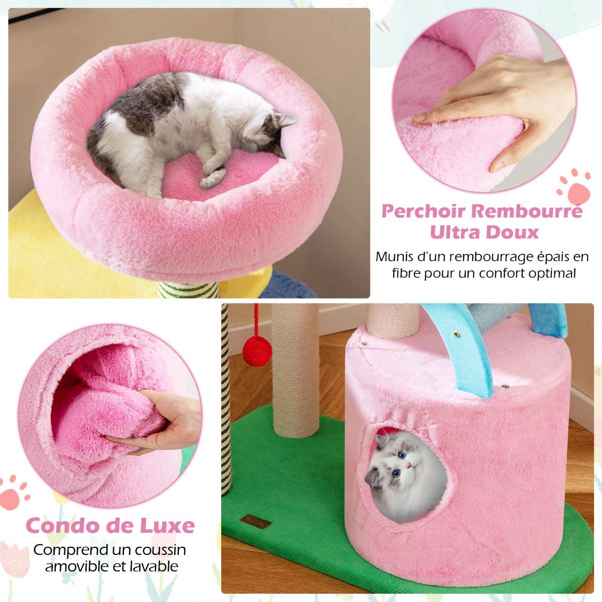 Maison Chic - Arbre à Chat Éléphant avec 2 Grottes Coussin de Repos Poteau à Gratter et Échelle Tour à Chat - Image 7