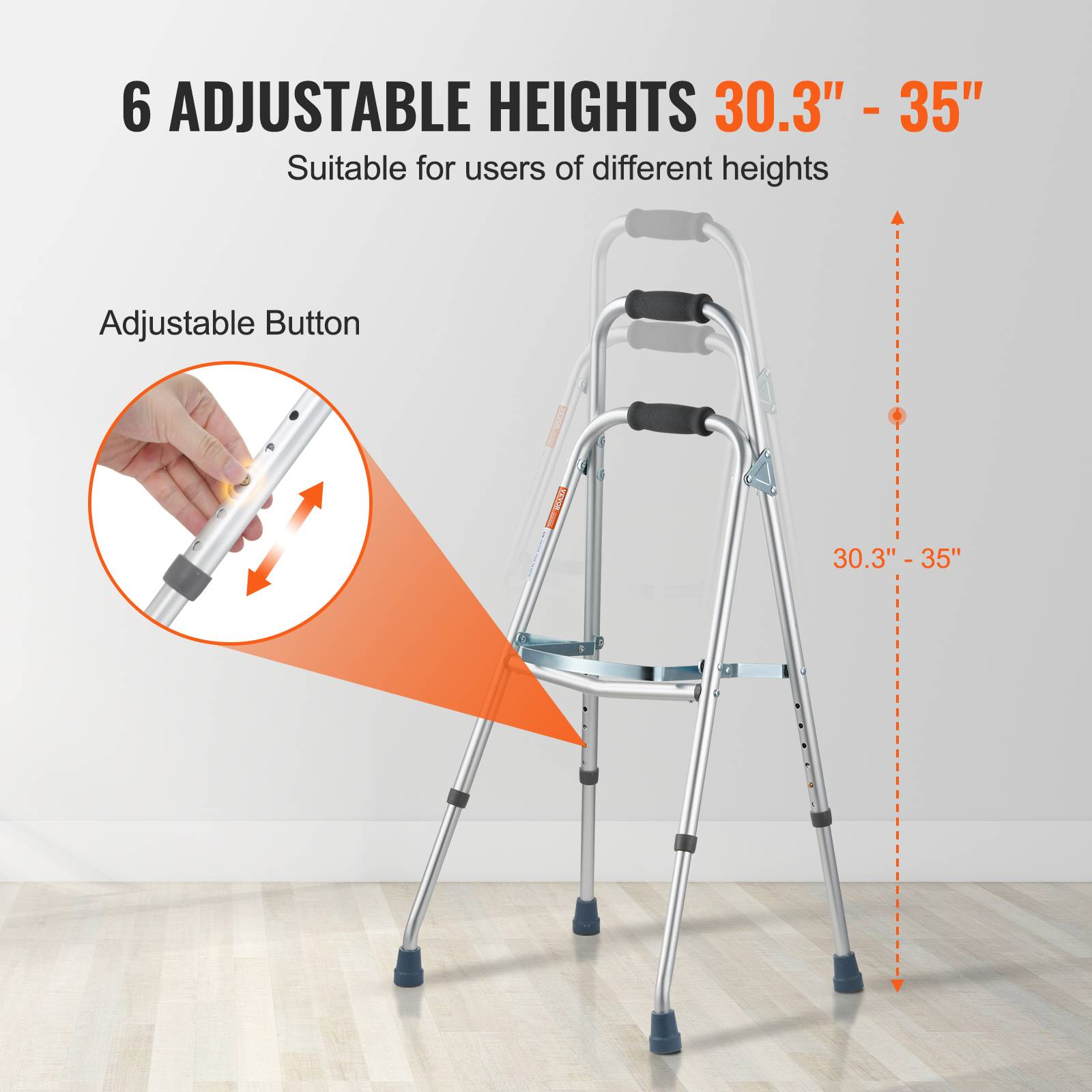VEVOR Déambulateur pliable à un bras pour personnes âgées et hauteur réglable - Image 4