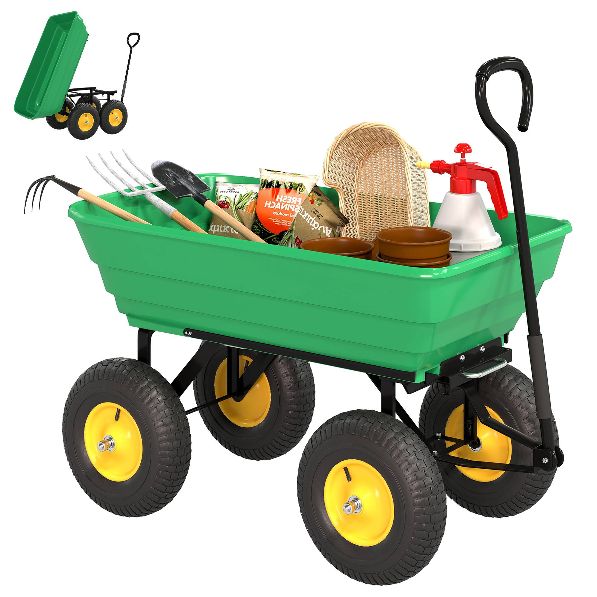 Chariot de jardin acier et PP vert et jaune 109 x 52 x 94 cm - PANGIVO - Image 1