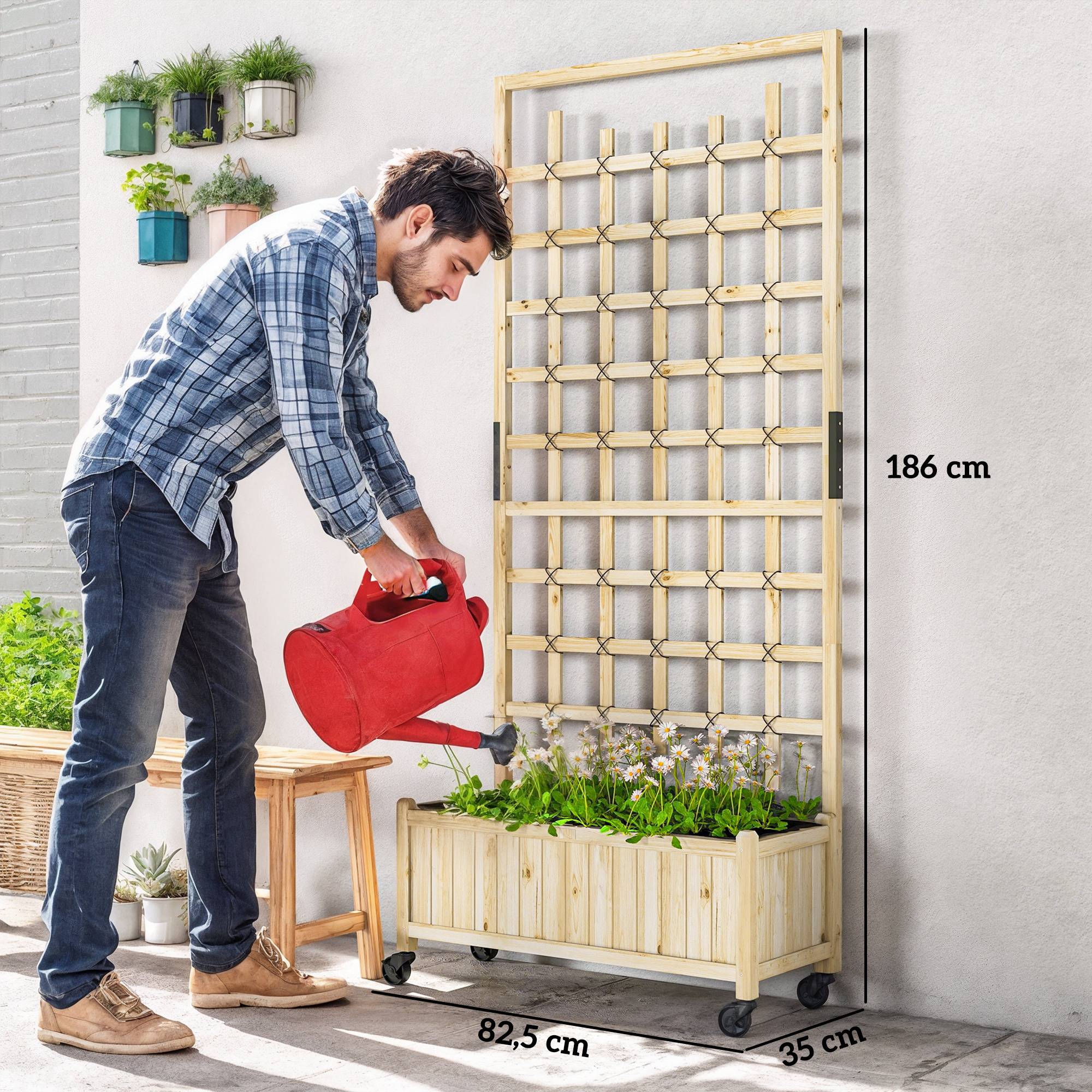 Jardinière avec treillis bois naturel 82,5 x 35 x 186 cm - PANGIVO - Image 5