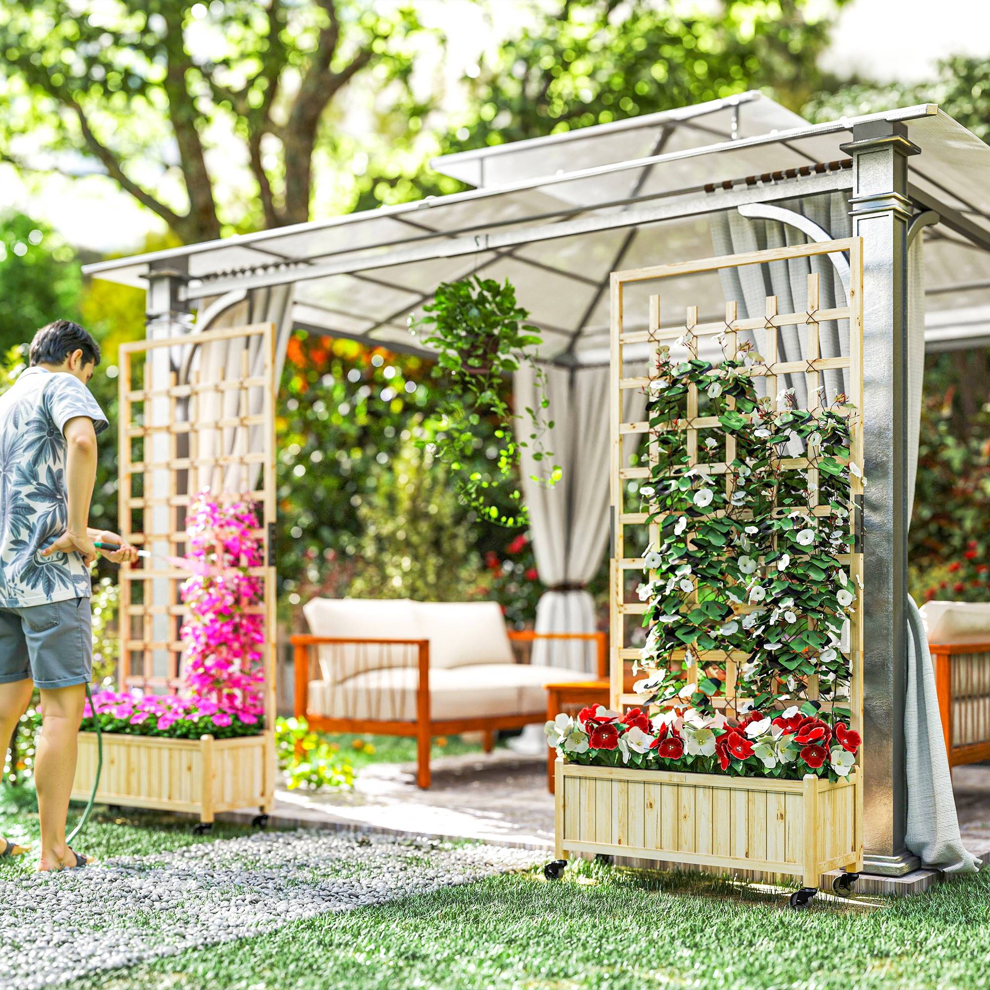 Jardinière avec treillis bois naturel 82,5 x 35 x 186 cm - PANGIVO - Image 10