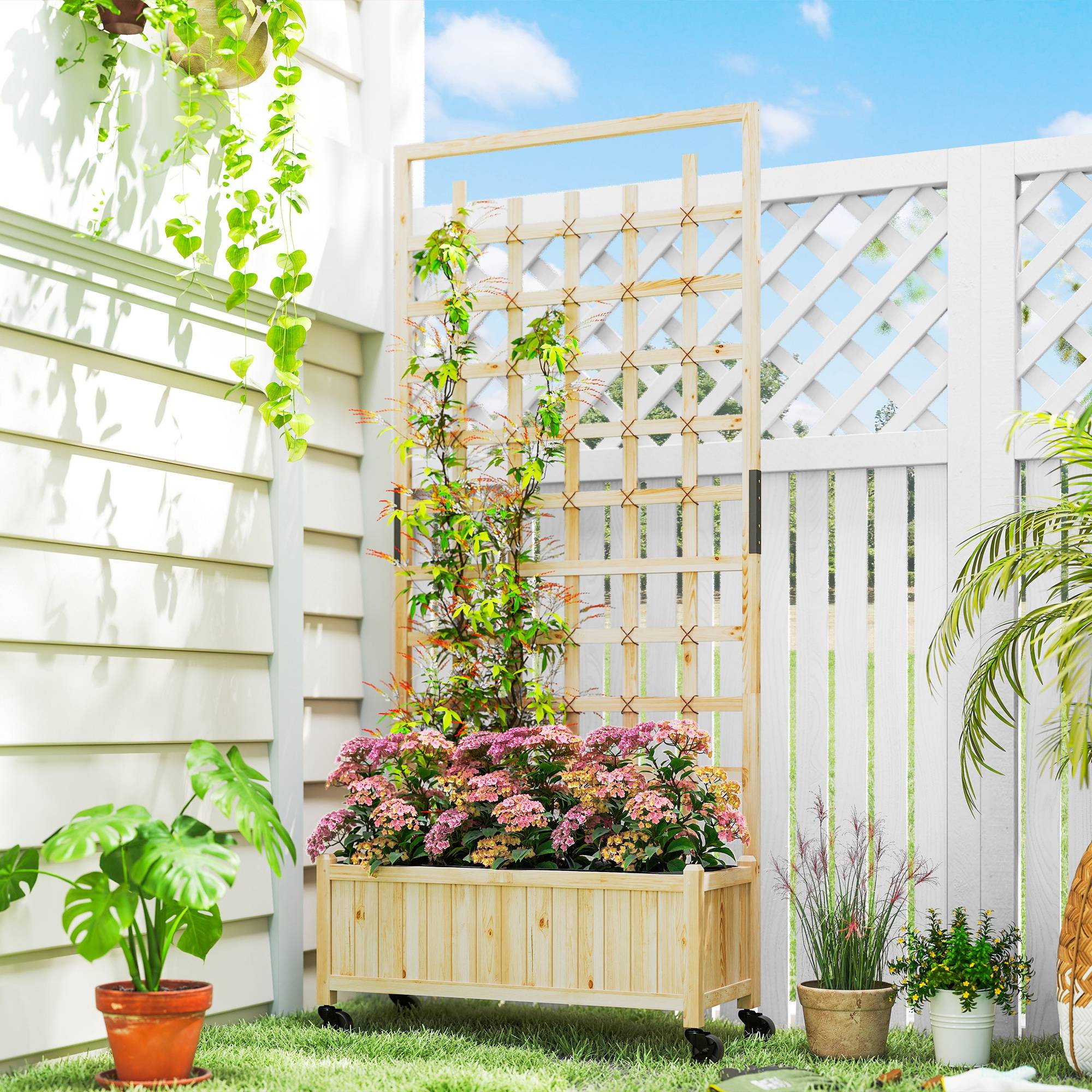 Jardinière avec treillis bois naturel 82,5 x 35 x 186 cm - PANGIVO - Image 3