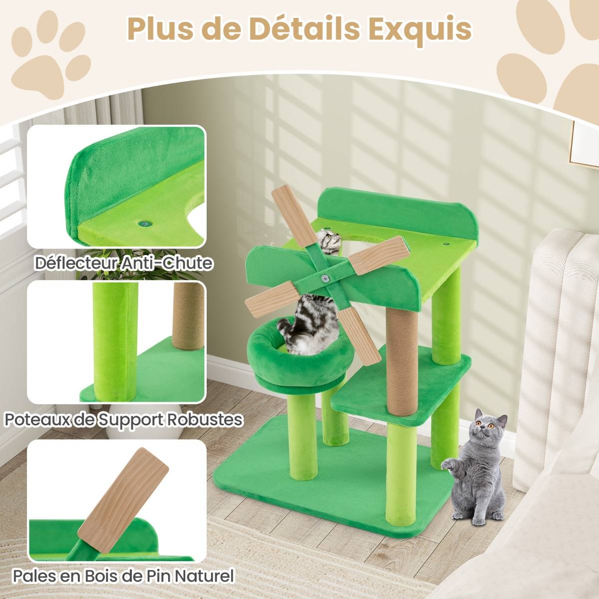 Maison Chic - Arbre à Chat Moulin à Vent Arbre à Chat Multi-niveaux avec Poteau à Gratter Plateforme Ronde - Image 4