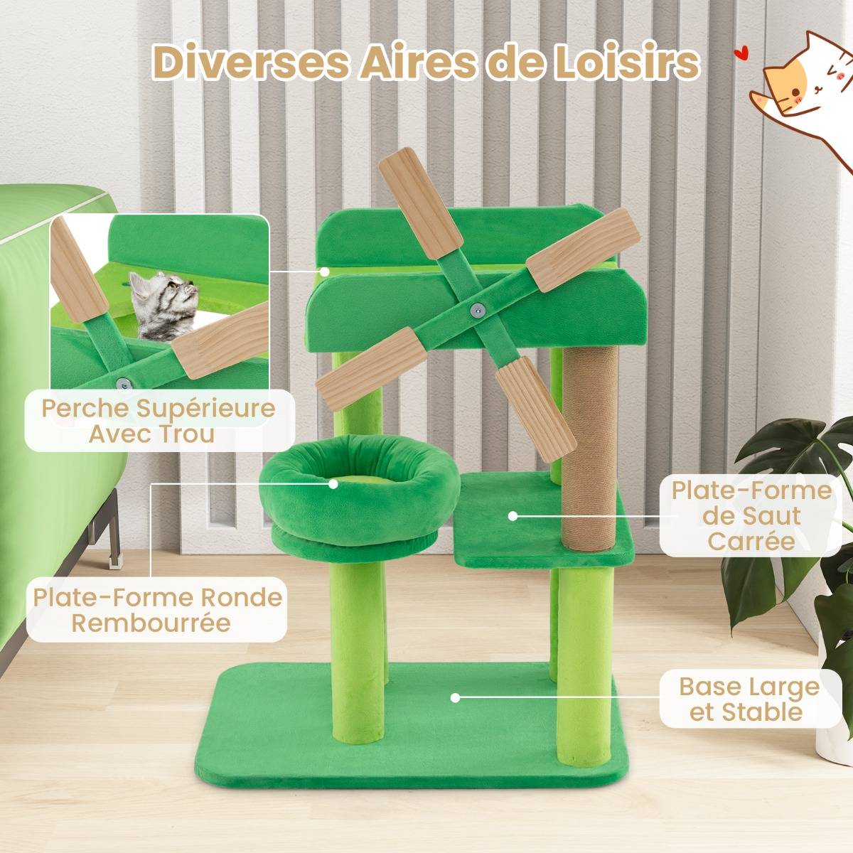 Maison Chic - Arbre à Chat Moulin à Vent Arbre à Chat Multi-niveaux avec Poteau à Gratter Plateforme Ronde - Image 5