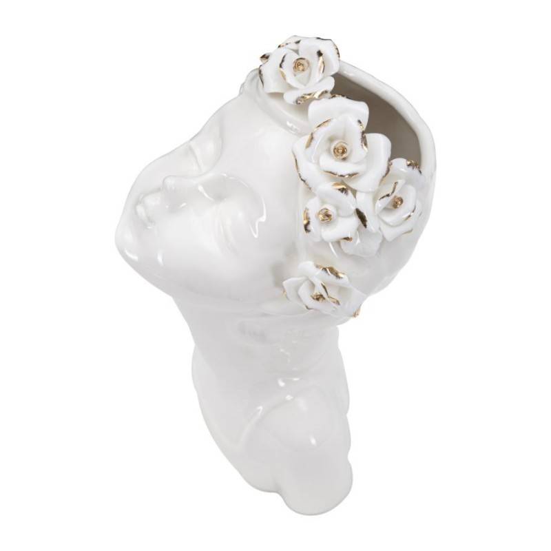 Vase visage femme en céramique blanche 10x14x26 cm - Mauro Ferretti - Image 4