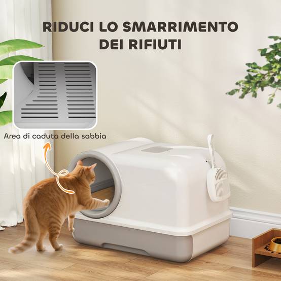 Bac à litière fermé en PP pour chat d'intérieur avec tiroir amovible et filtre 59cm gris - ComfortXL Outdoor Living - Image 7