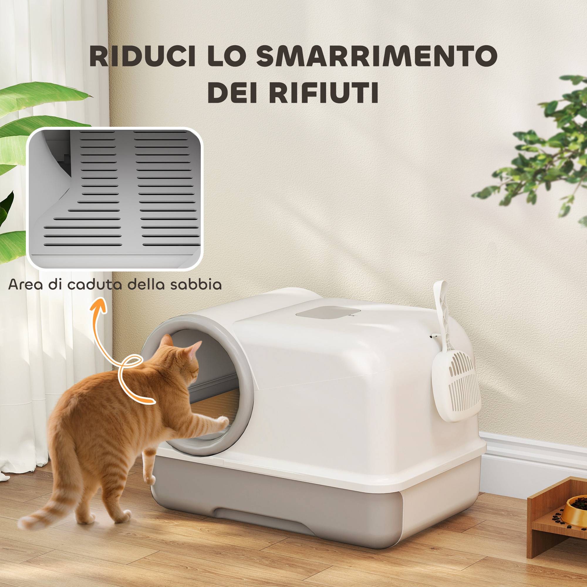Bac à litière fermé en PP pour chat d'intérieur avec tiroir amovible et filtre 59cm gris - ComfortXL Outdoor Living - Image 7
