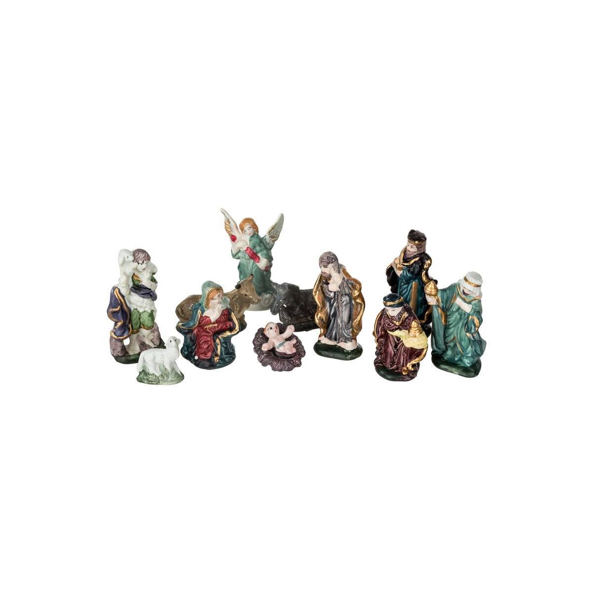 Lot de 11 Santons "Crèche" 9cm Multicolore