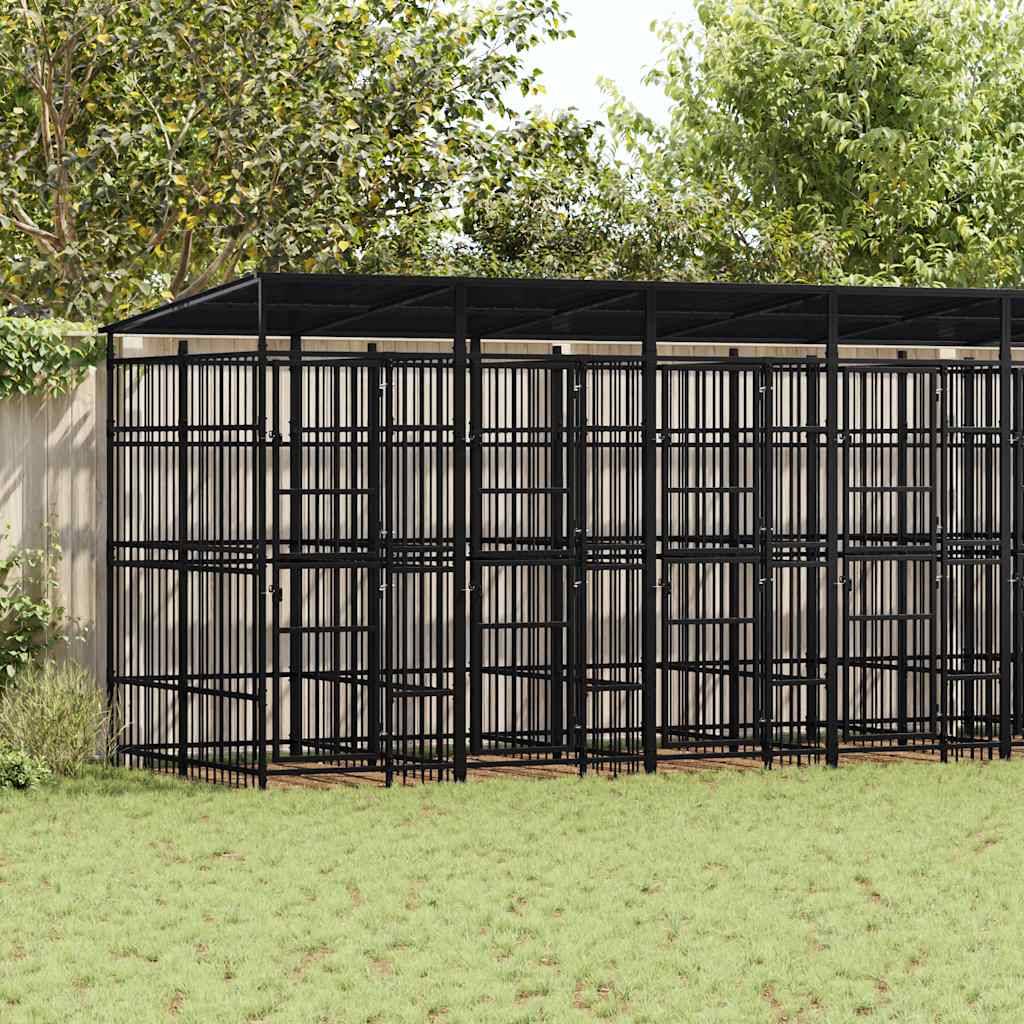 Vidaxl - Chenil d'extérieur avec toit pour chiens Acier 14,75 m² vidaXL 3097953 - Imagen 1