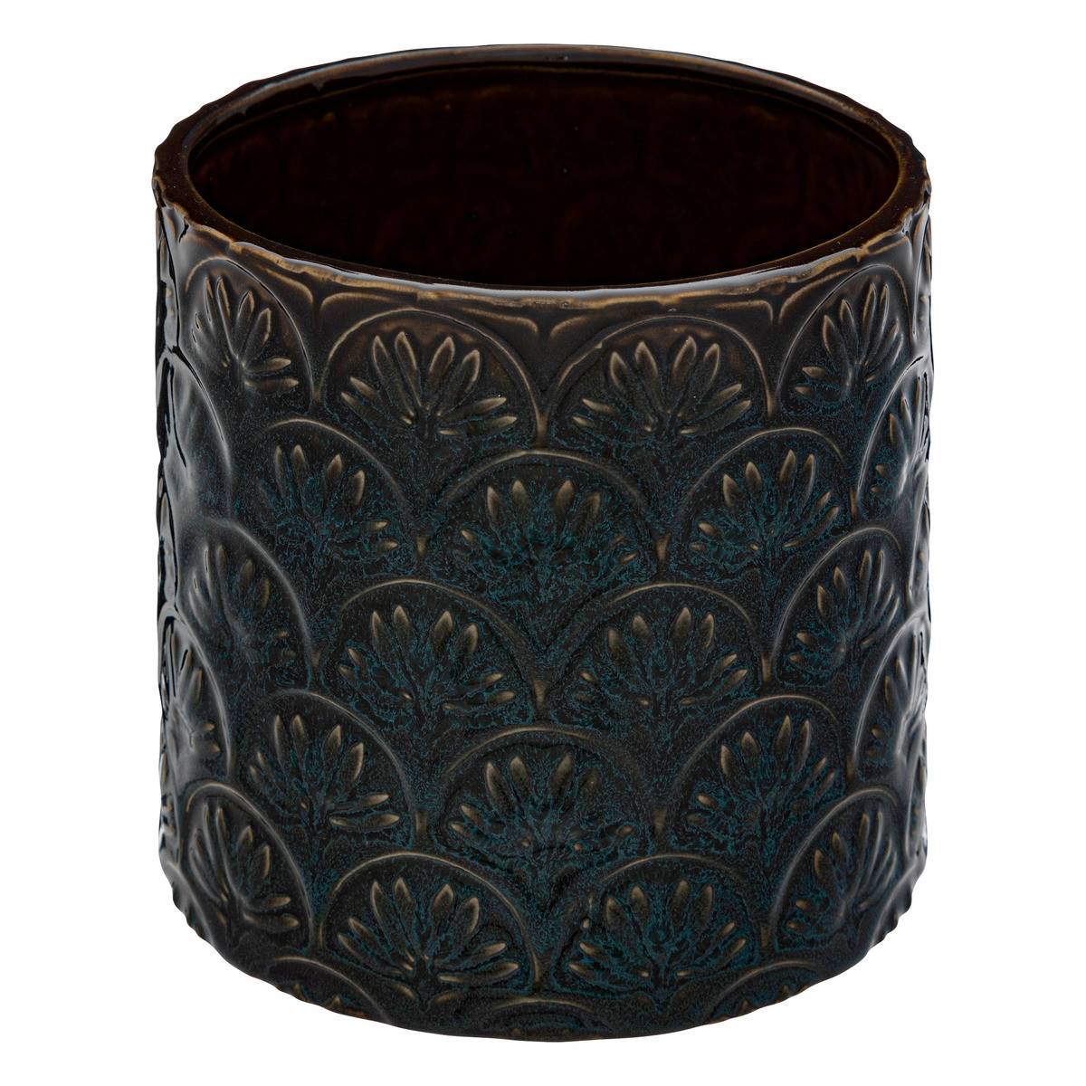 Lot de 2 Pots en Céramique émaillée Bleu et sculptéé de motifs D 18 et D 14 cm - Imagen 4