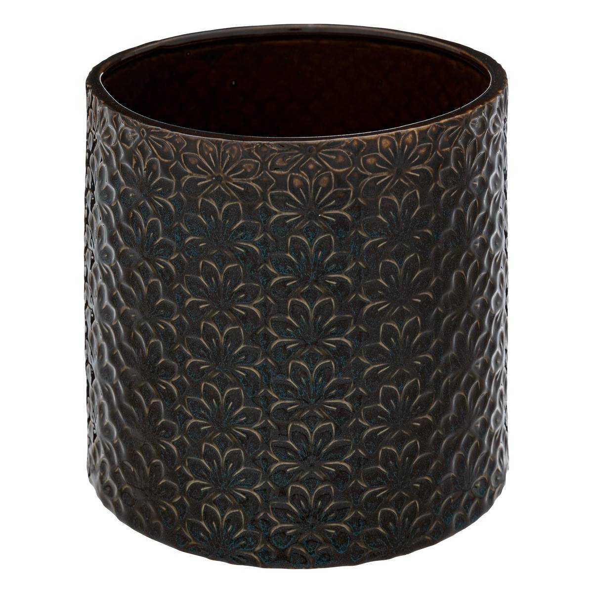 Lot de 2 Pots en Céramique émaillée Bleu et sculptéé de motifs D 18 et D 14 cm - Imagen 3