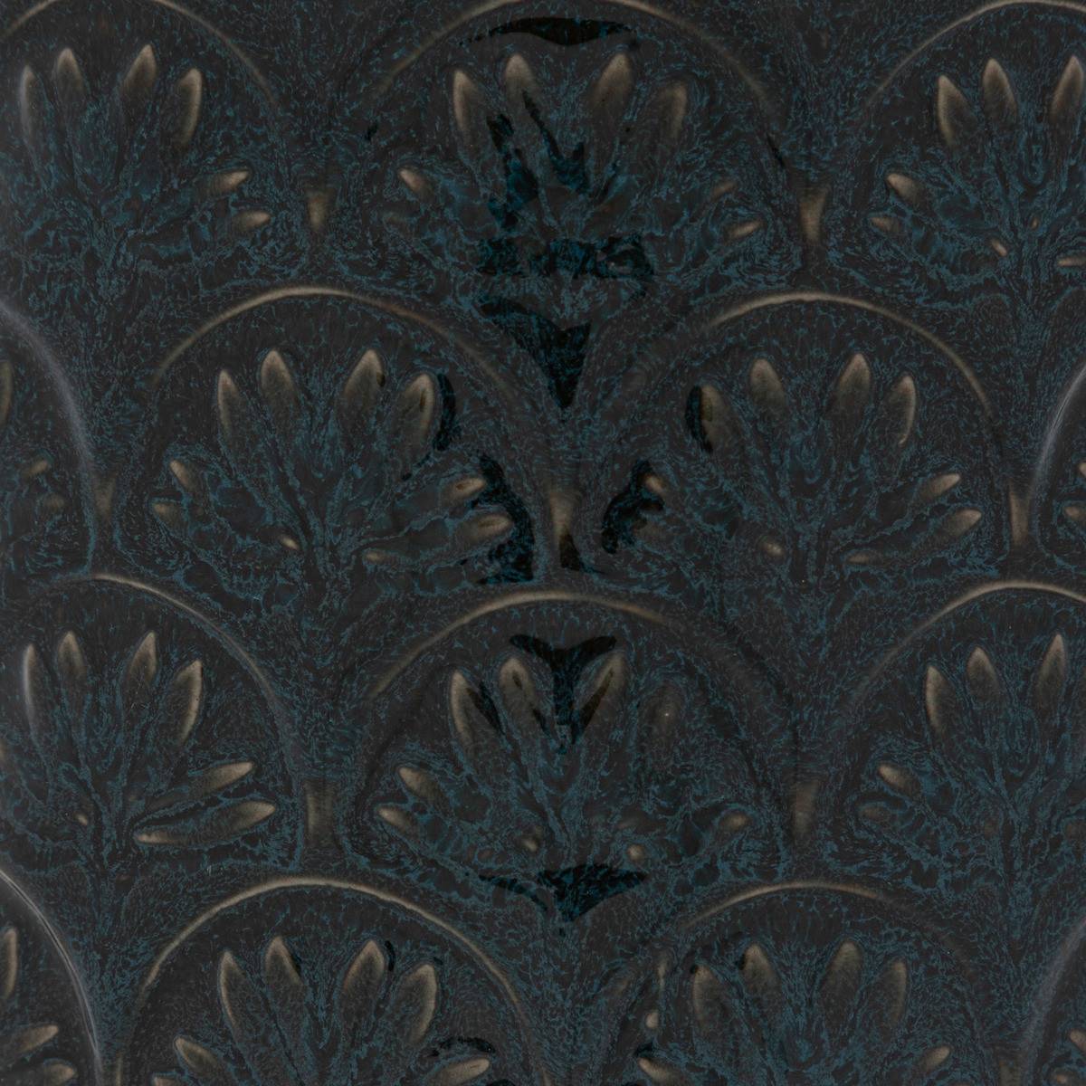 Lot de 2 Pots en Céramique émaillée Bleu et sculptéé de motifs D 18 et D 14 cm - Imagen 2