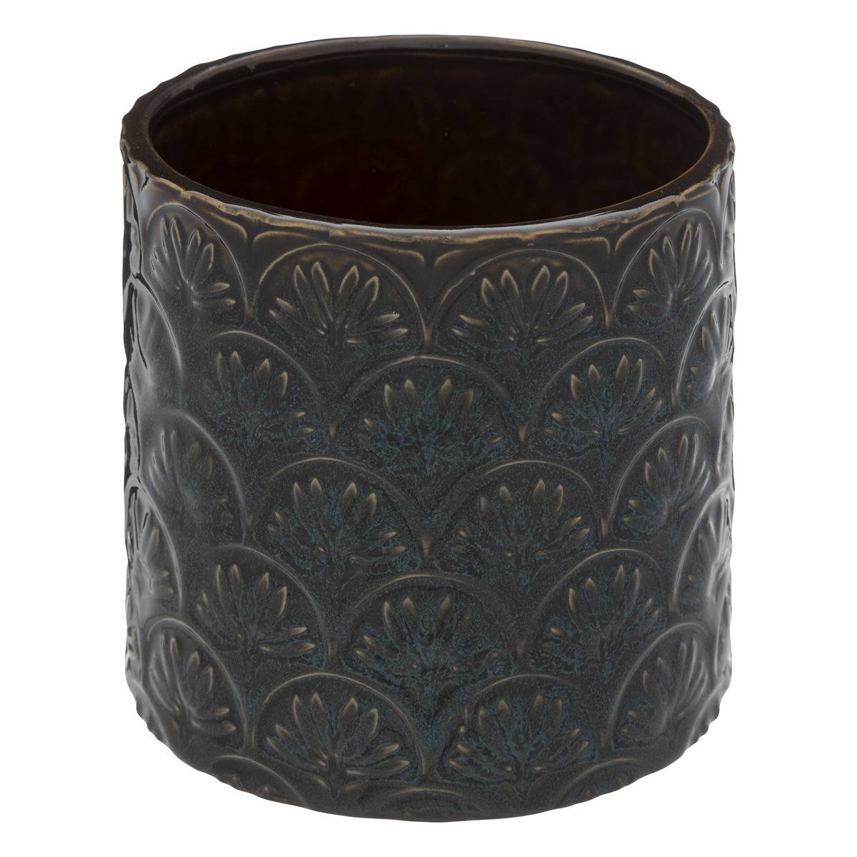 Lot de 2 Pots en Céramique émaillée Bleu et sculptéé de motifs D 18 et D 14 cm - Imagen 5