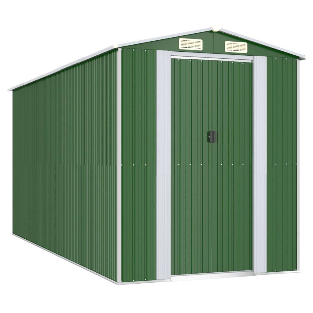 Helloshop26 - Abri de jardin cabane cabanon maison de stockage remise extérieur hangar outils robuste 192 x 440 x 223 cm acier galvanisé vert - Imagen 1