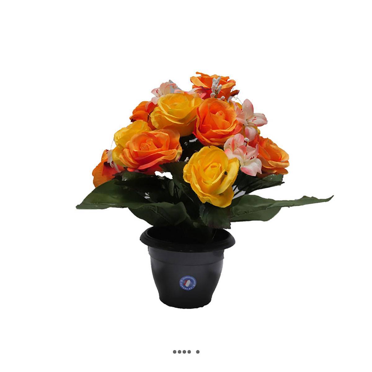 Artificielles - Fleurs artificielles cimetière pot de roses, min fleurs et gypsophiles H 36 cm D 32 cm Orange - couleur: Orange 660 - Imagen 1