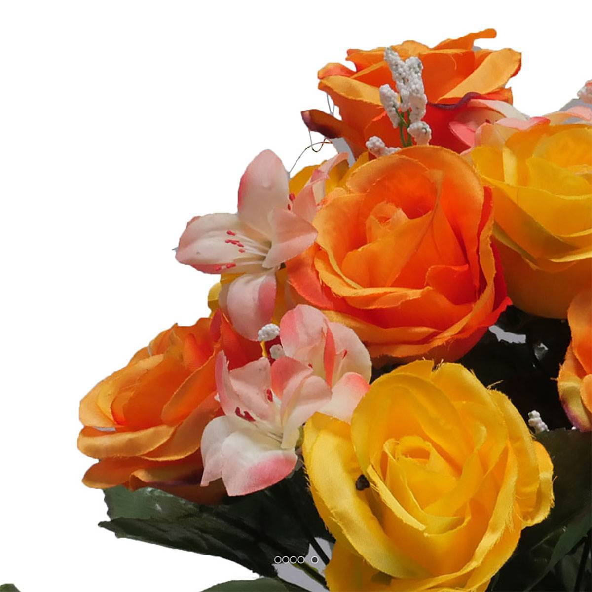 Artificielles - Fleurs artificielles cimetière pot de roses, min fleurs et gypsophiles H 36 cm D 32 cm Orange - couleur: Orange 660 - Imagen 3