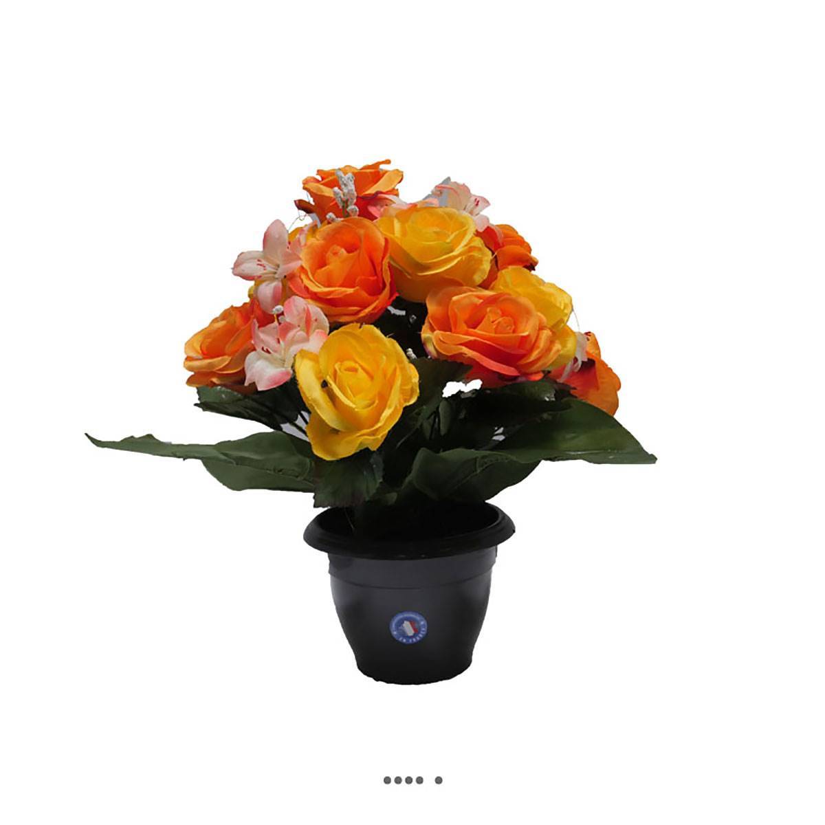 Artificielles - Fleurs artificielles cimetière pot de roses, min fleurs et gypsophiles H 36 cm D 32 cm Orange - couleur: Orange 660 - Imagen 2