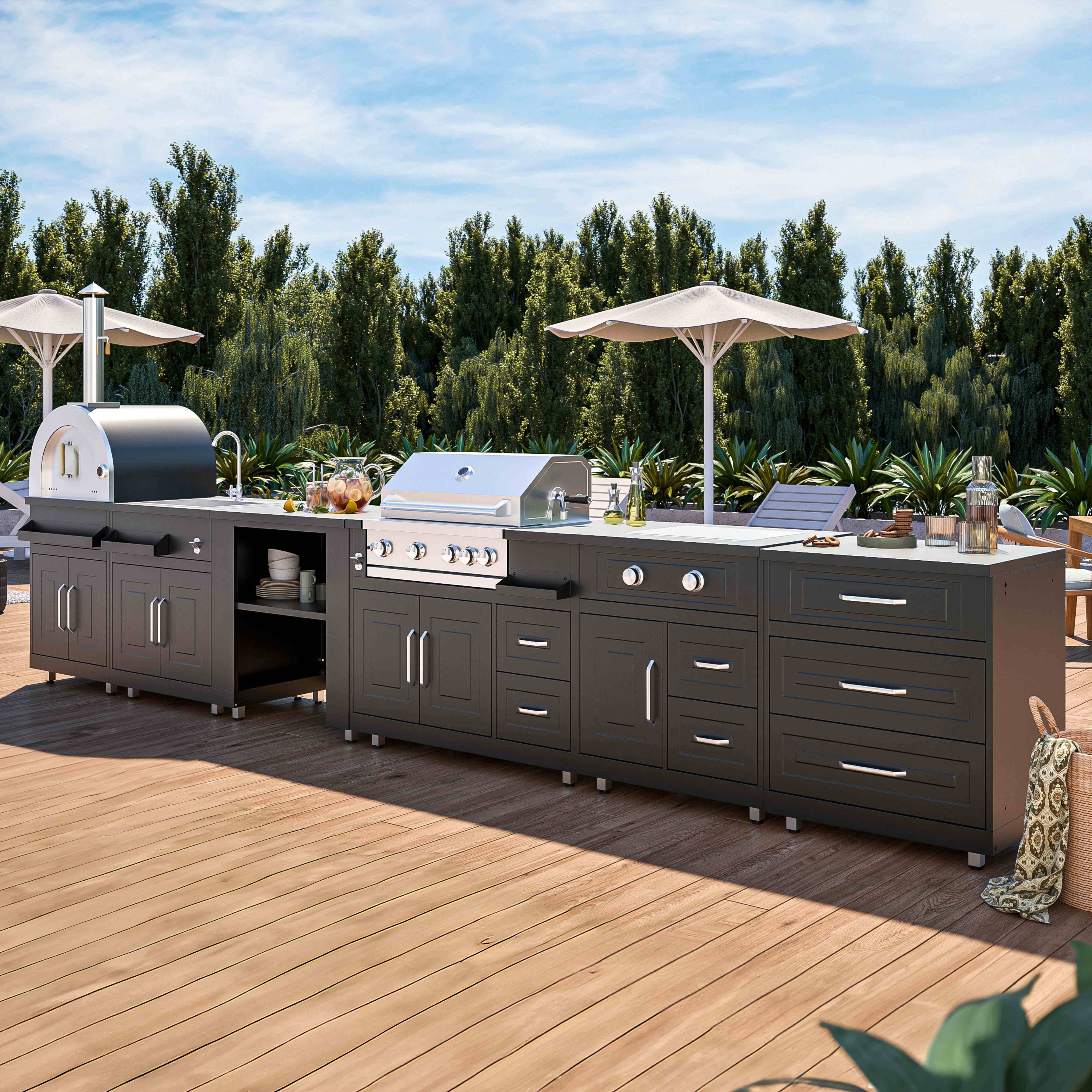 Oviala - Cuisine d'extérieur 6 meubles avec module cuisson Memphis - Oviala - Imagen 1