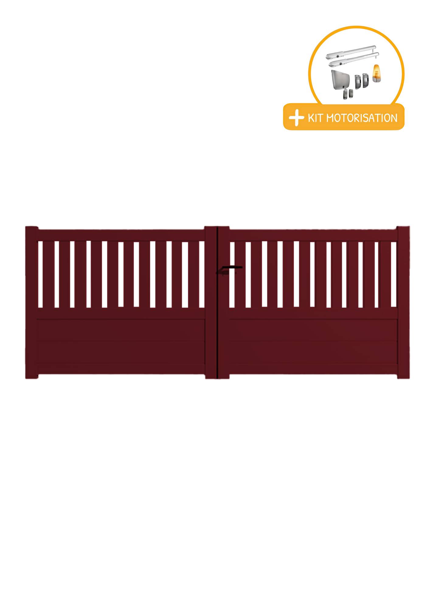 Portail Packit - Portail alu battant semi-ajouré en kit +MOT dim. L.3500 (entre piliers) X H.1300 mmMOT SGS Essential (vérins)  Rouge (RAL 3004)