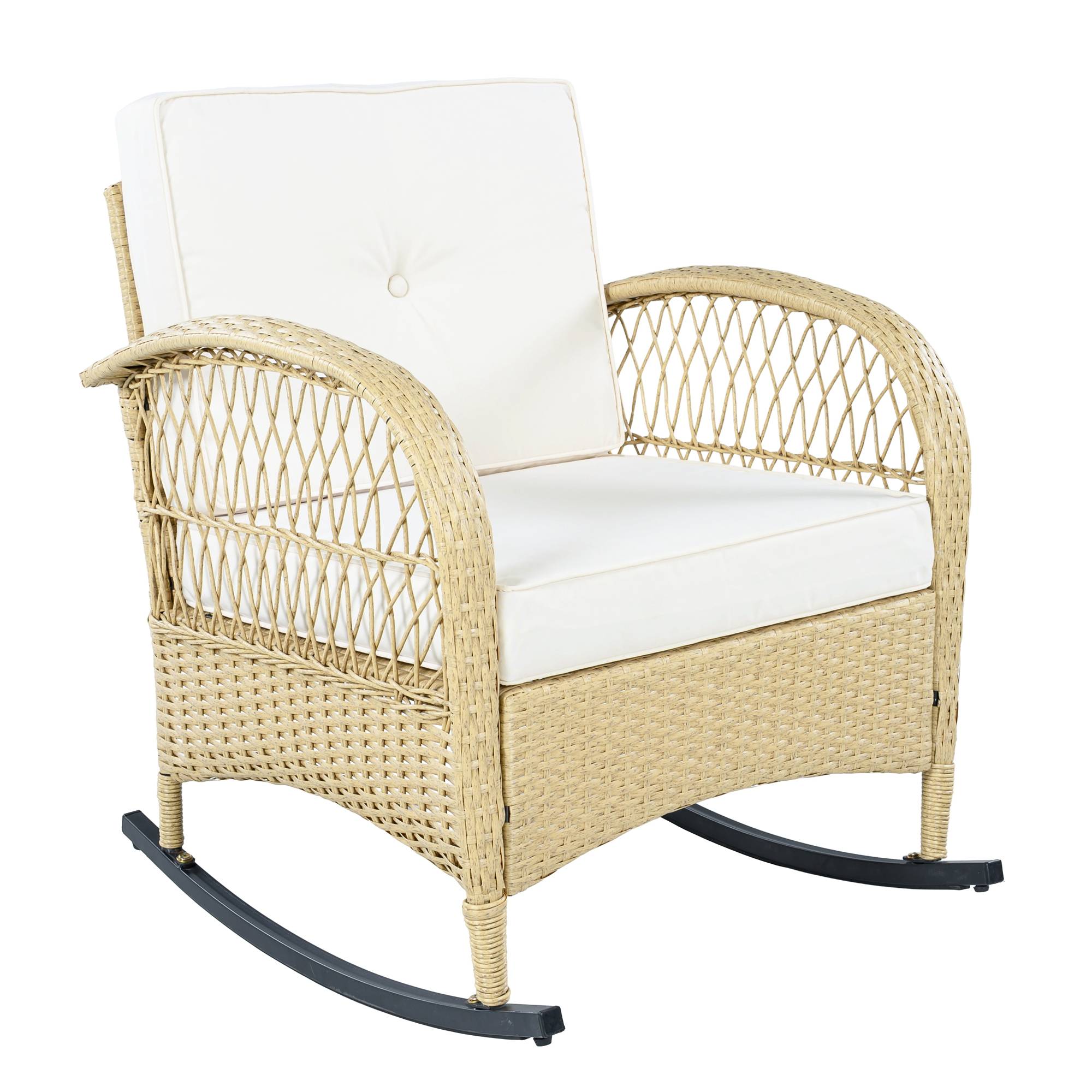 Ensemble Détente Extérieur avec 2 Chaises à Bascule et 1 Table pour balcon Polyester Beige - Image 7