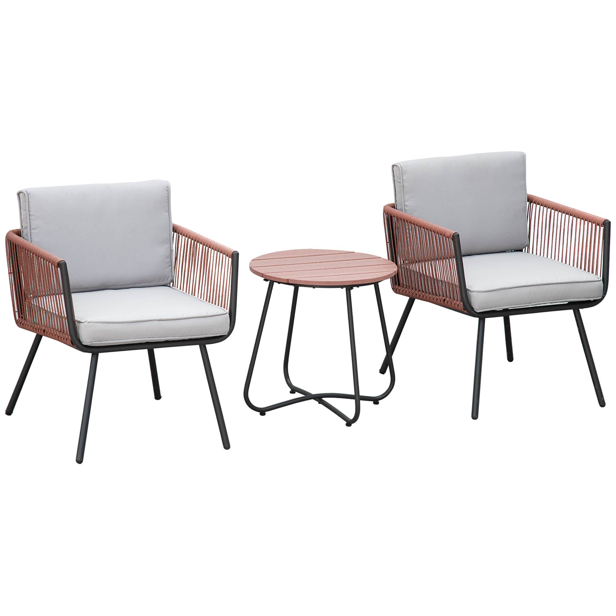 Outsunny - Ensemble bistro de jardin 2 places 3 pièces style contemporain coussins gris acier époxy noir résine filaire aspect rotin - Outsunny - Imagen 1