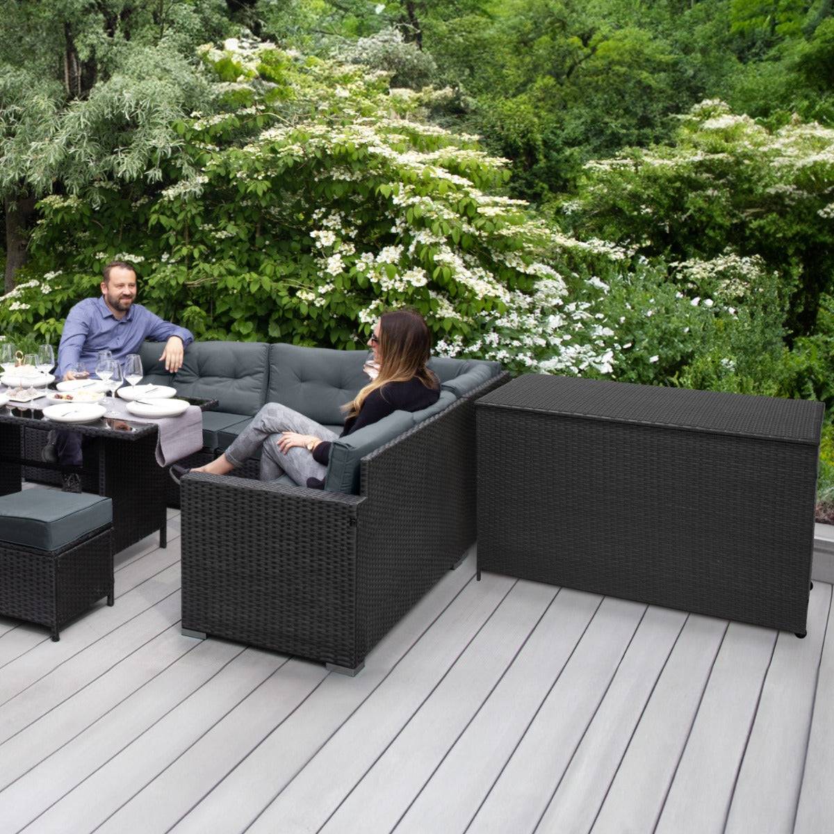 Monstershop - Salon de Jardin 9 personnes & Coffre de Rangement en Rotin – Noir - Imagen 2