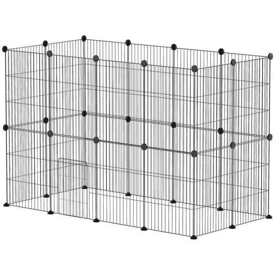 Enclos modulable acier pour petits animaux lapins 24 panneaux 120x60x80cm noir - ComfortXL Outdoor Living - Image 2