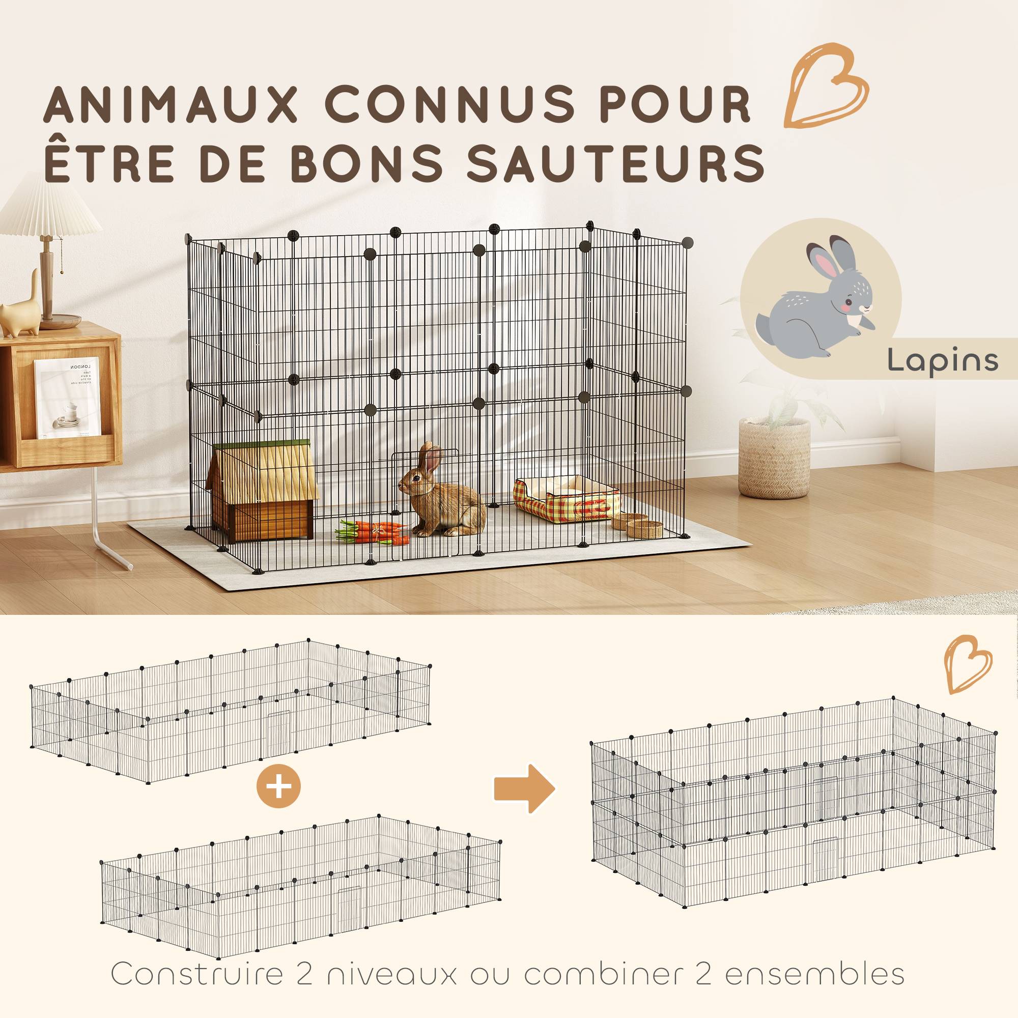 Enclos modulable acier pour petits animaux lapins 24 panneaux 120x60x80cm noir - ComfortXL Outdoor Living - Image 10