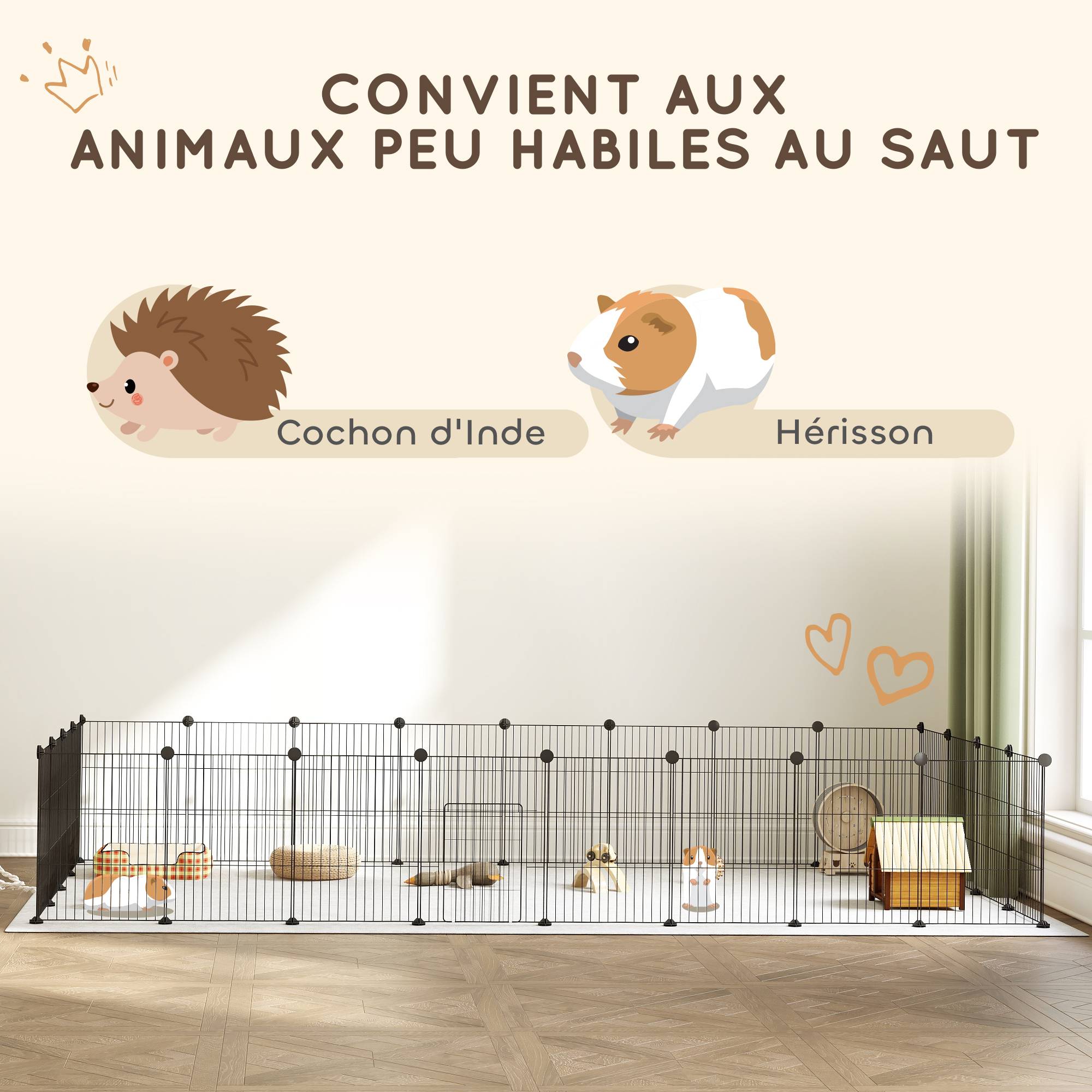 Enclos modulable acier pour petits animaux lapins 24 panneaux 120x60x80cm noir - ComfortXL Outdoor Living - Image 9