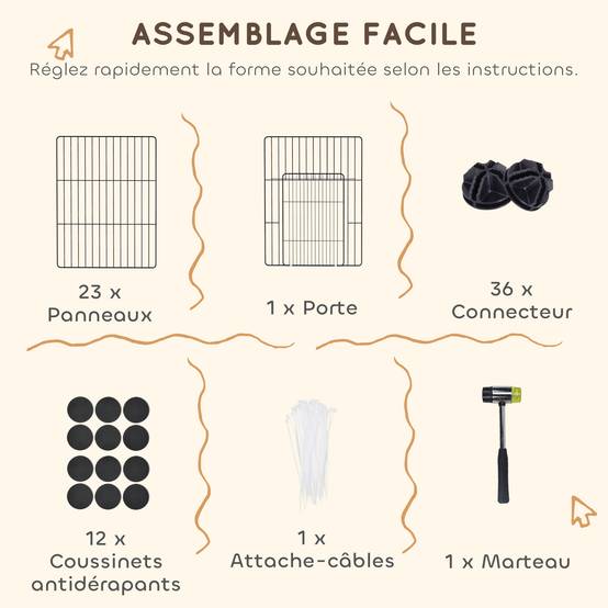 Enclos modulable acier pour petits animaux lapins 24 panneaux 120x60x80cm noir - ComfortXL Outdoor Living - Image 7