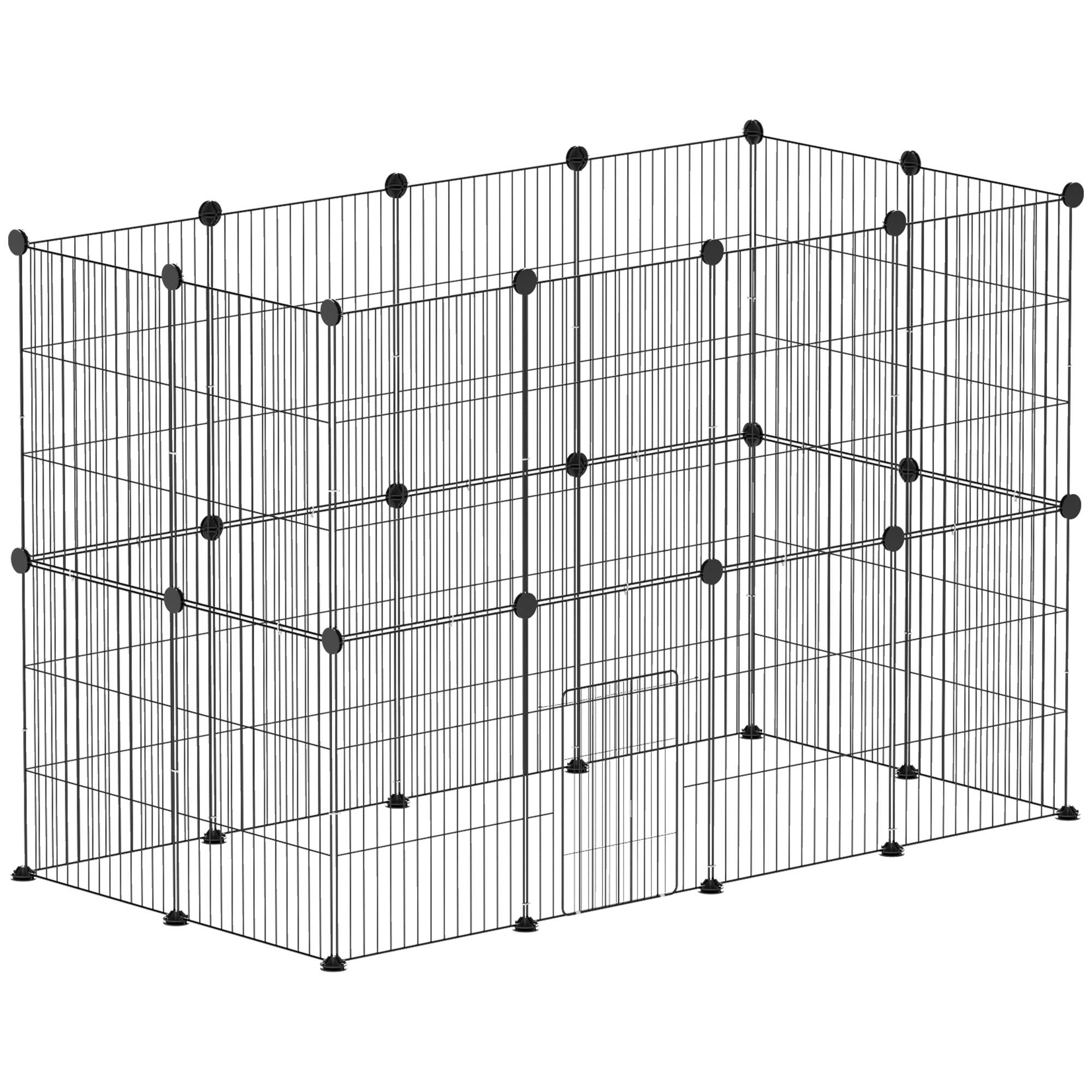 Enclos modulable acier pour petits animaux lapins 24 panneaux 120x60x80cm noir - ComfortXL Outdoor Living - Image 1