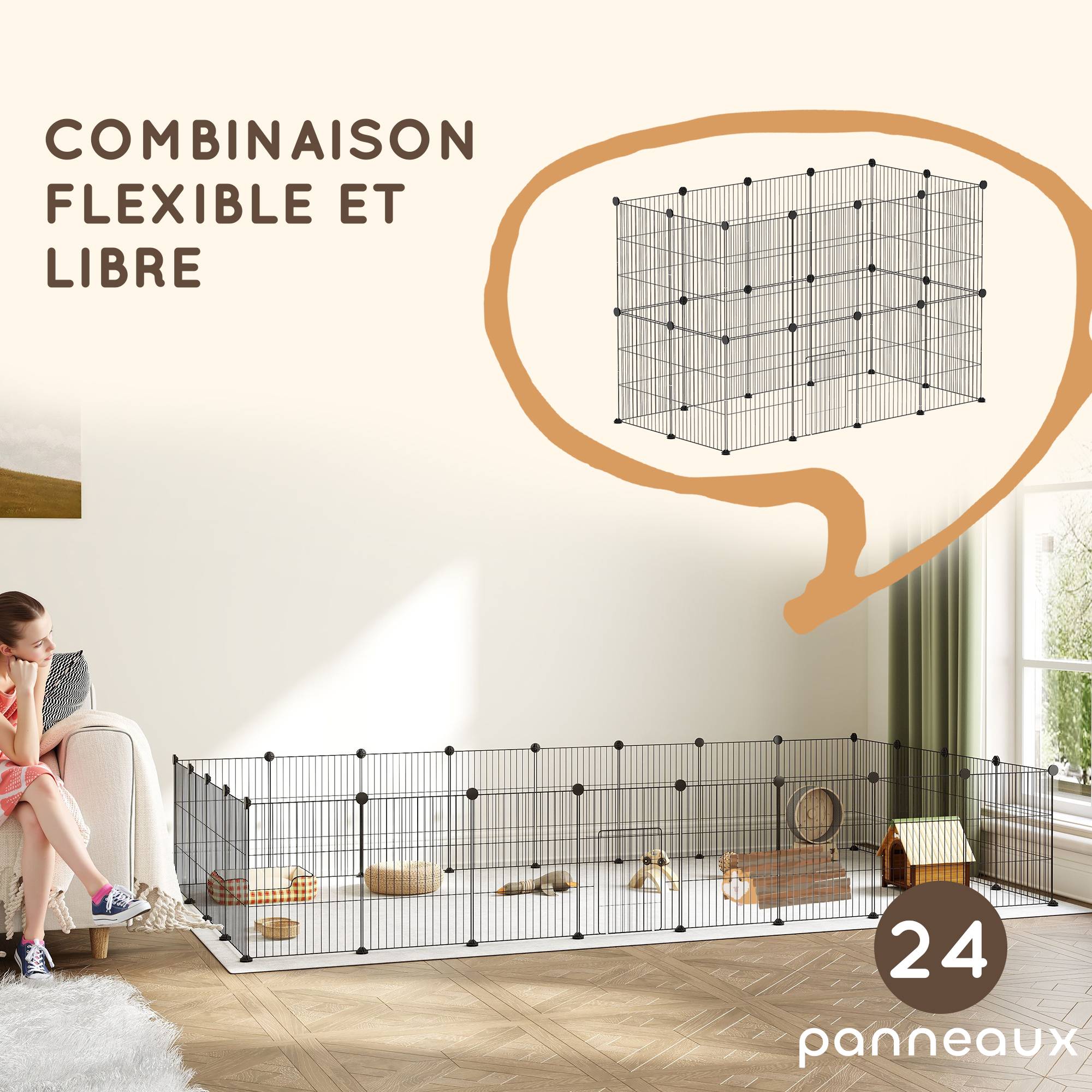Enclos modulable acier pour petits animaux lapins 24 panneaux 120x60x80cm noir - ComfortXL Outdoor Living - Image 6