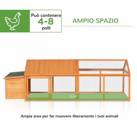 Poulailler jardin 4-8 poules, bois, grillage, toit ouvrant, 240x112,5x76 cm, orange - Image 6