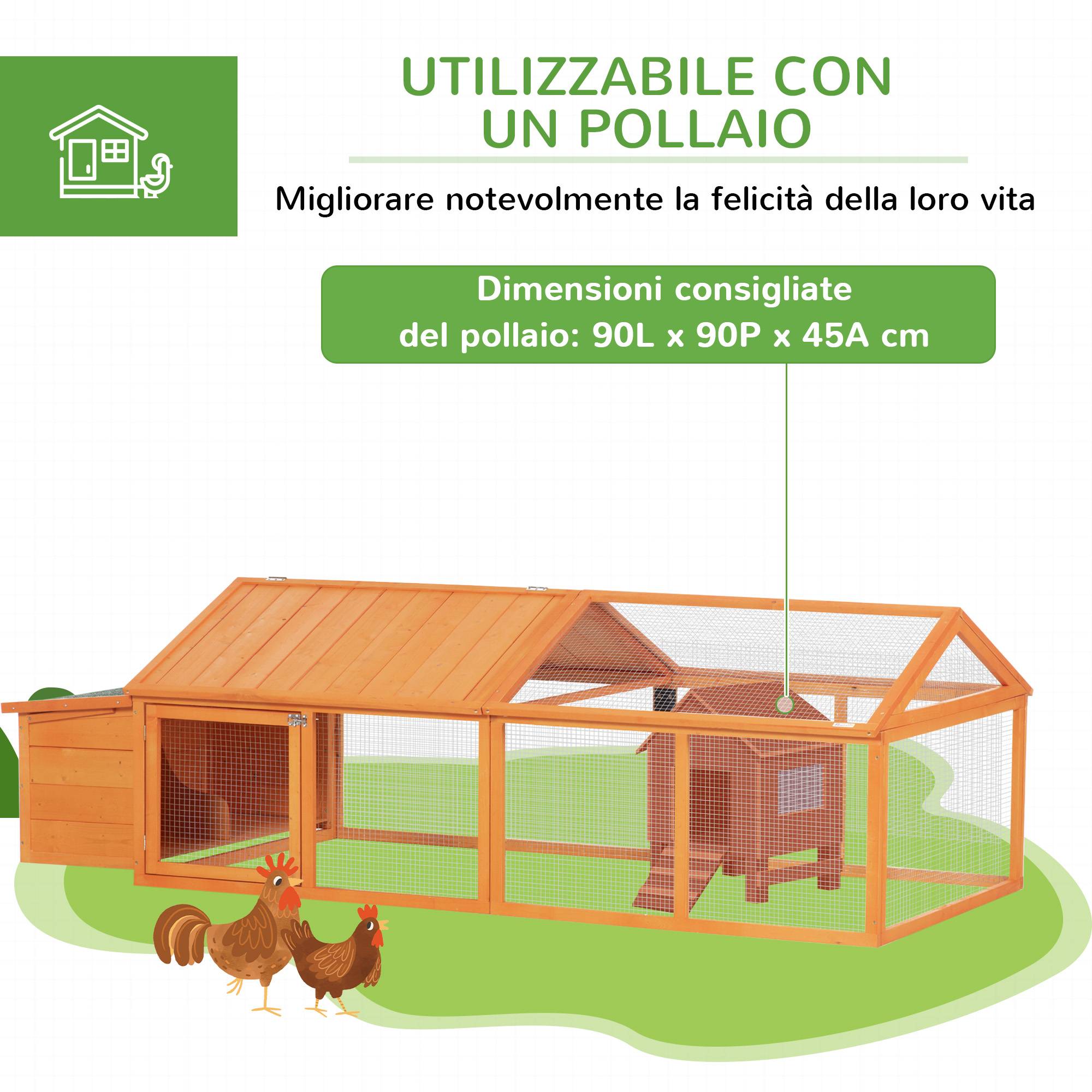 Poulailler jardin 4-8 poules, bois, grillage, toit ouvrant, 240x112,5x76 cm, orange - Image 8