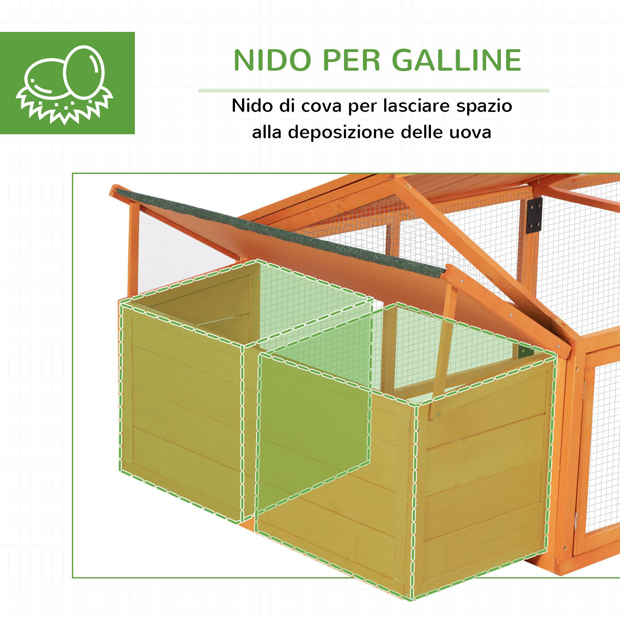 Poulailler jardin 4-8 poules, bois, grillage, toit ouvrant, 240x112,5x76 cm, orange - Image 9
