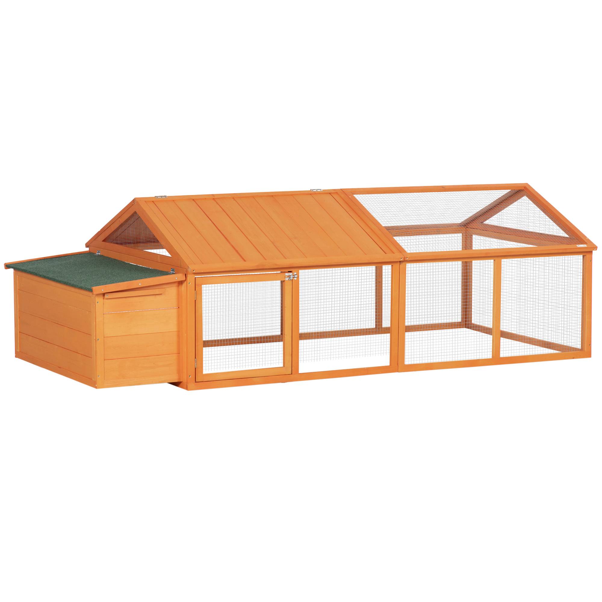 Poulailler jardin 4-8 poules, bois, grillage, toit ouvrant, 240x112,5x76 cm, orange - Image 1