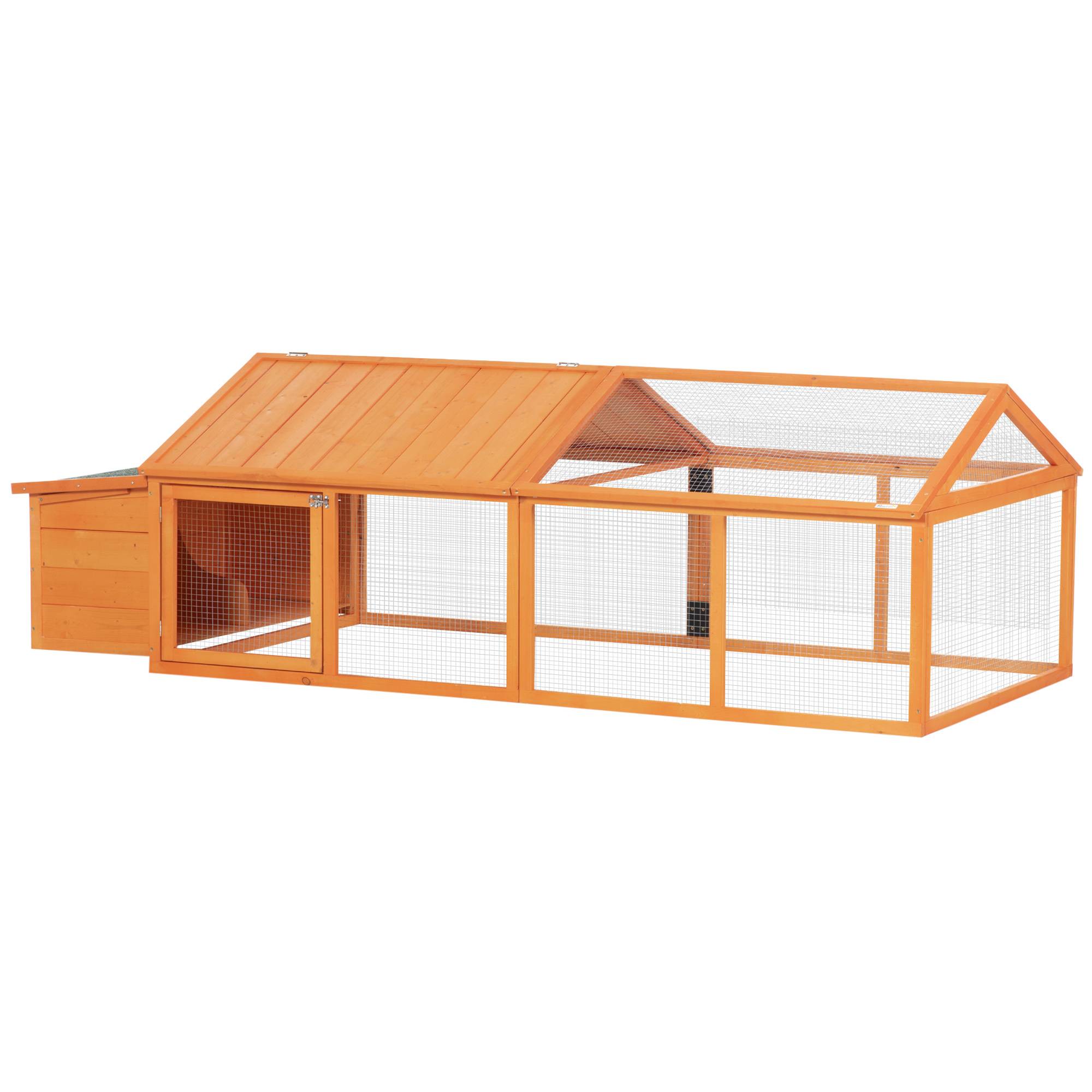 Poulailler jardin 4-8 poules, bois, grillage, toit ouvrant, 240x112,5x76 cm, orange - Image 2