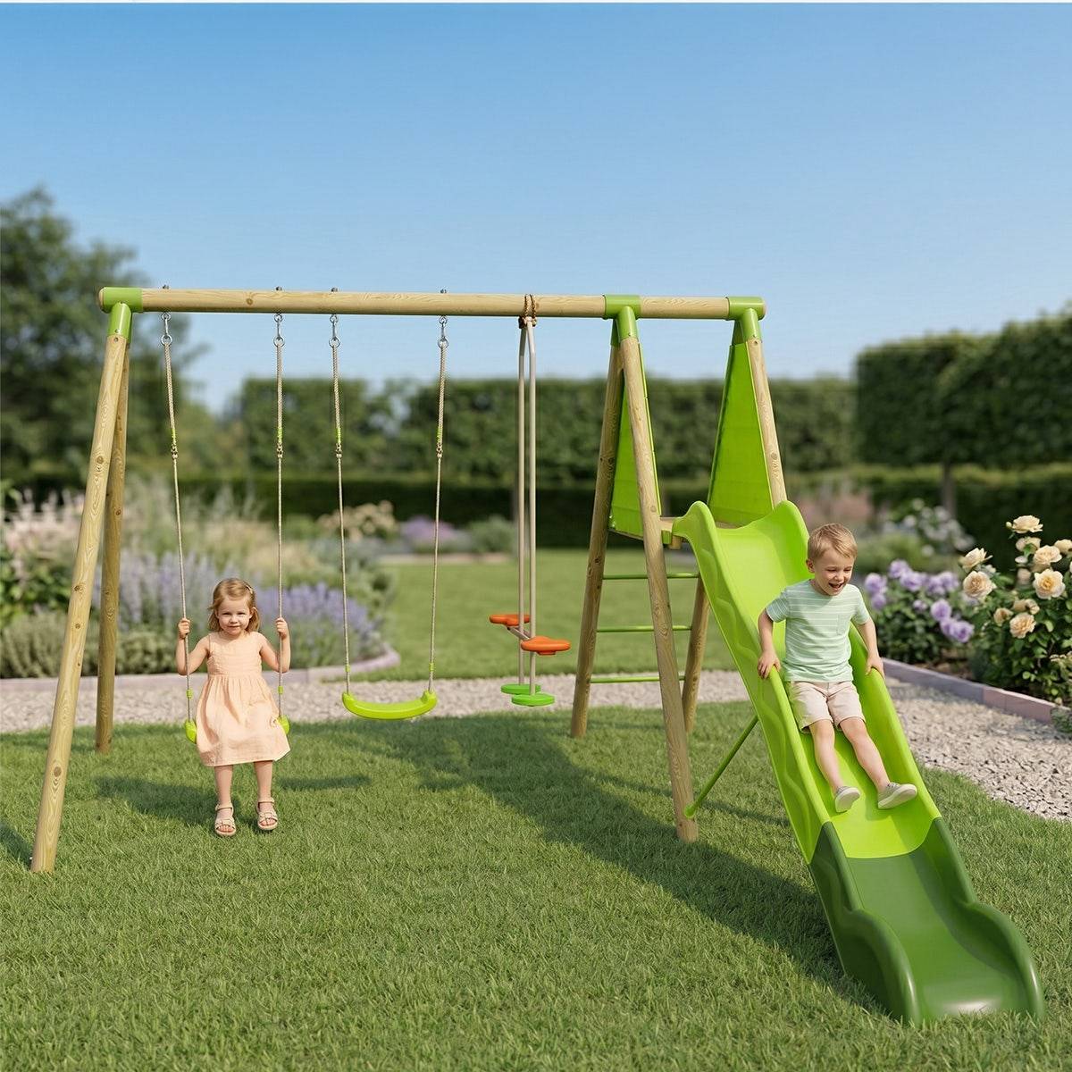 Trigano Jardin - Station de jeux bois 2,30 m Topwood PALMI VERT - 5 enfants - Image 2