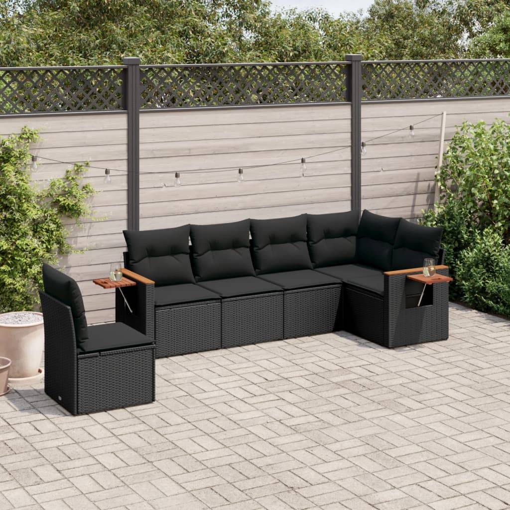Salon de jardin sectionnel 6 places poly rotin confortable pour véranda et patio Noir – ComfortXL Outdoor Living - Image 1