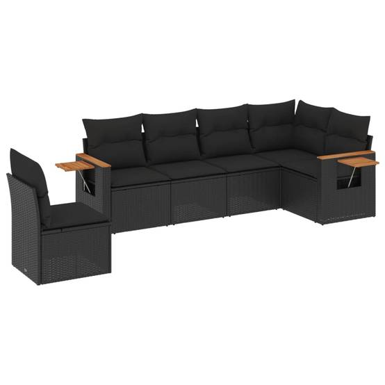 Salon de jardin sectionnel 6 places poly rotin confortable pour véranda et patio Noir – ComfortXL Outdoor Living - Image 2