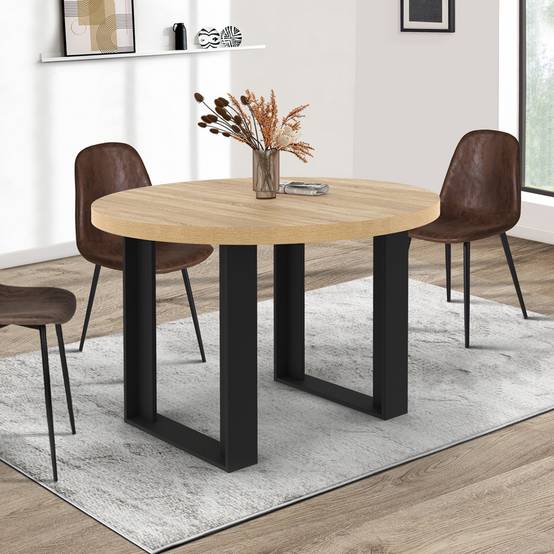 Table à manger extensible ronde PHOENIX 4-6 personnes bois et noir 110-150 cm - Image 4