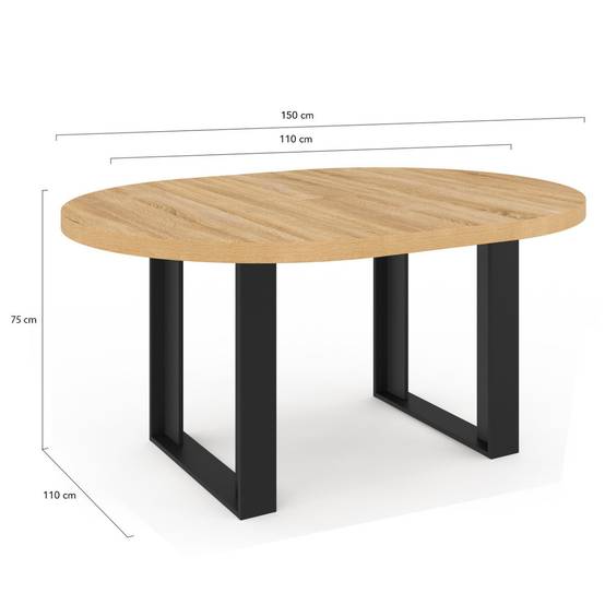 Table à manger extensible ronde PHOENIX 4-6 personnes bois et noir 110-150 cm - Image 5