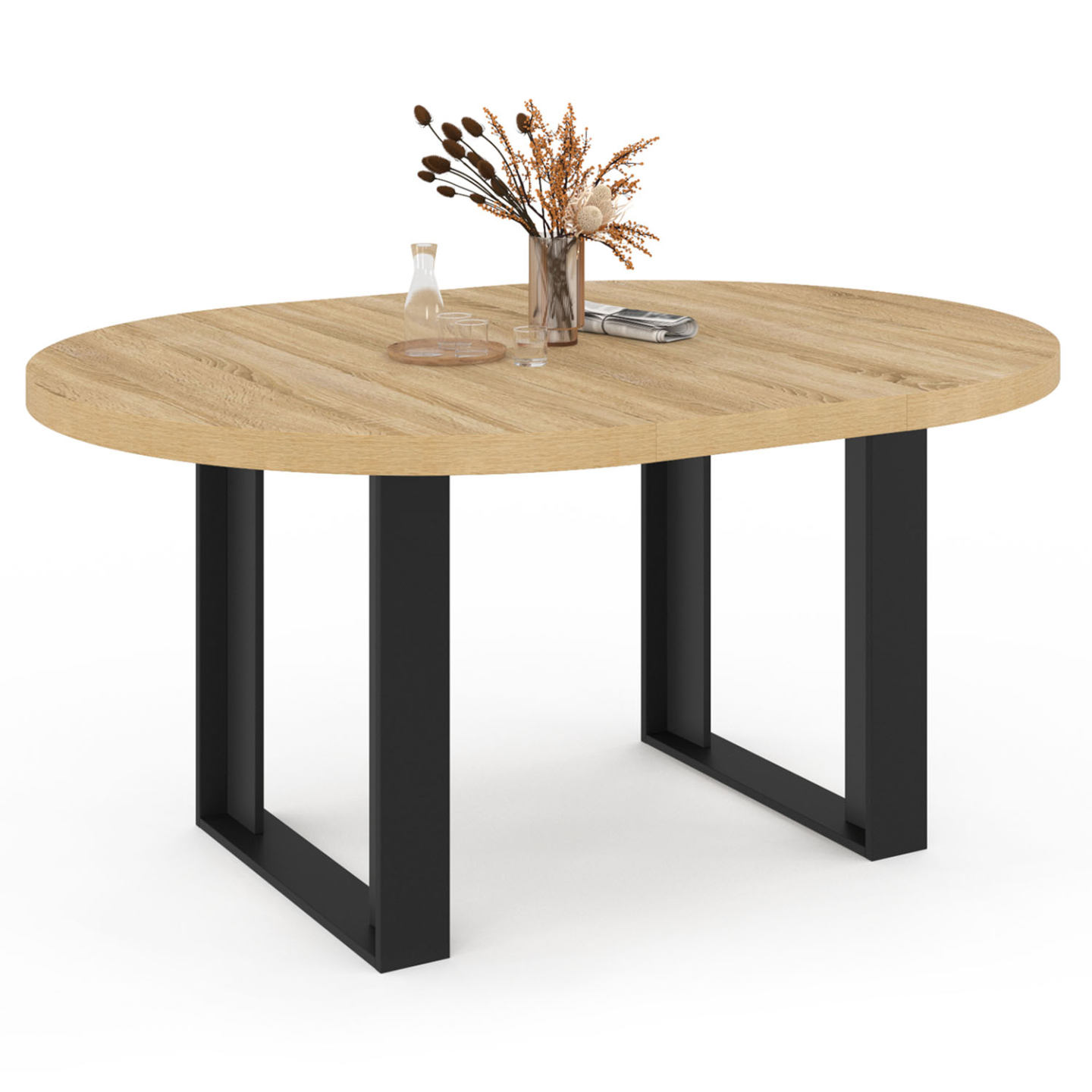 Table à manger extensible ronde PHOENIX 4-6 personnes bois et noir 110-150 cm - Image 2
