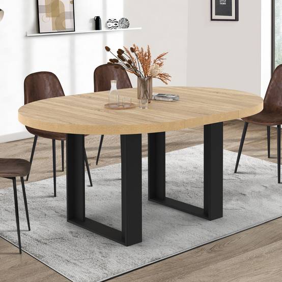 Table à manger extensible ronde PHOENIX 4-6 personnes bois et noir 110-150 cm - Image 1
