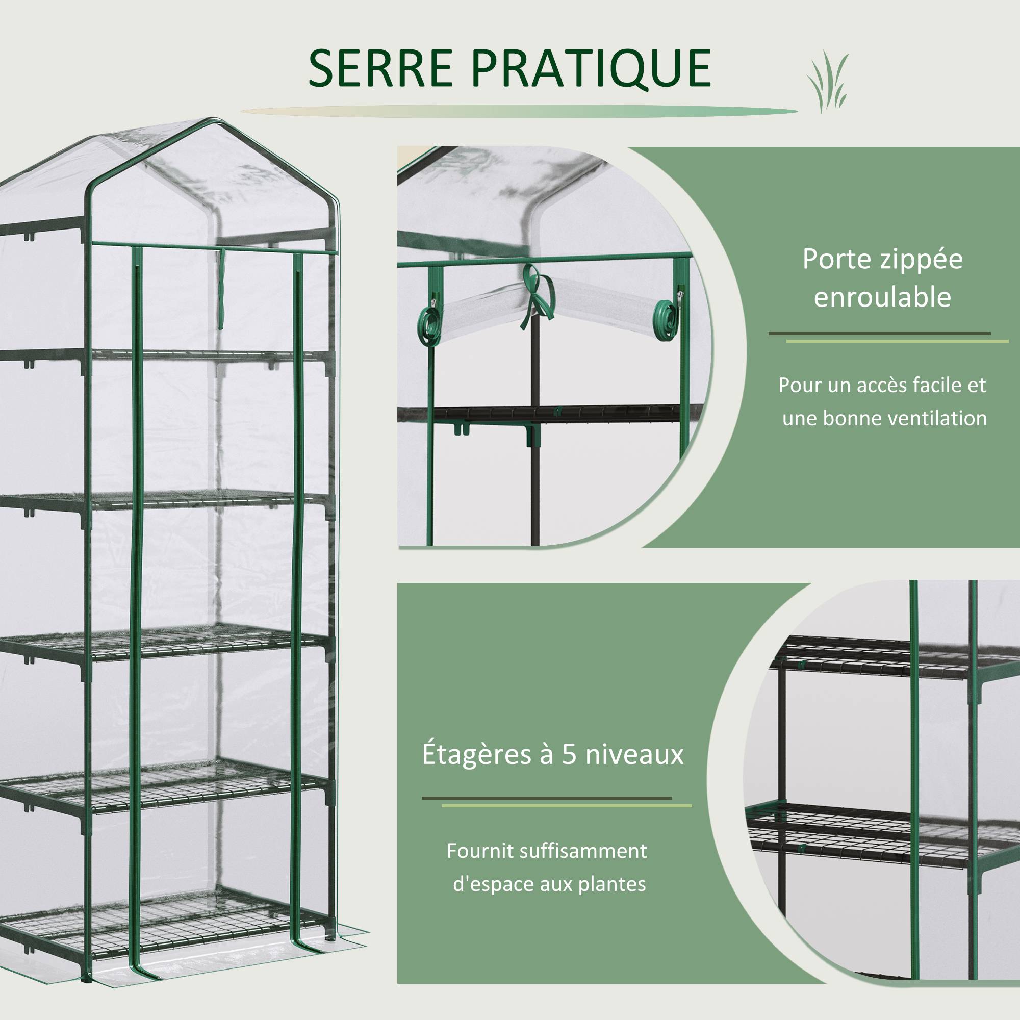 Maison Chic - Serre de jardin PVC avec étagères 5 niveaux, serre de balcon, bâche renforcée 135 g/m, 69x49x193 cm, transparent - Image 6