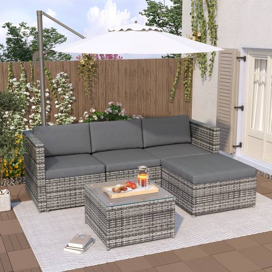 Salon de jardin d'angle en résine tressée extérieur coussins déhoussables 4 places gris - ComfortXL Outdoor Living - Image 7