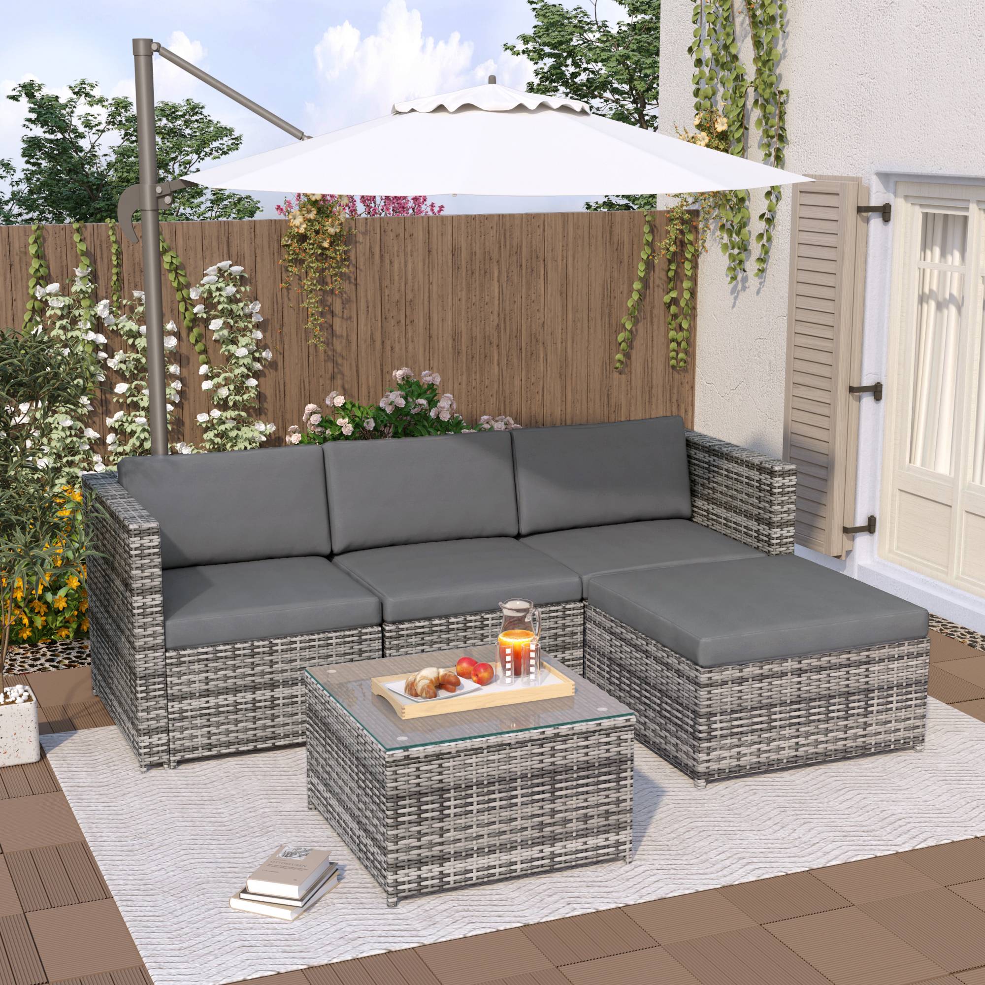 Salon de jardin d'angle en résine tressée extérieur coussins déhoussables 4 places gris - ComfortXL Outdoor Living - Image 7