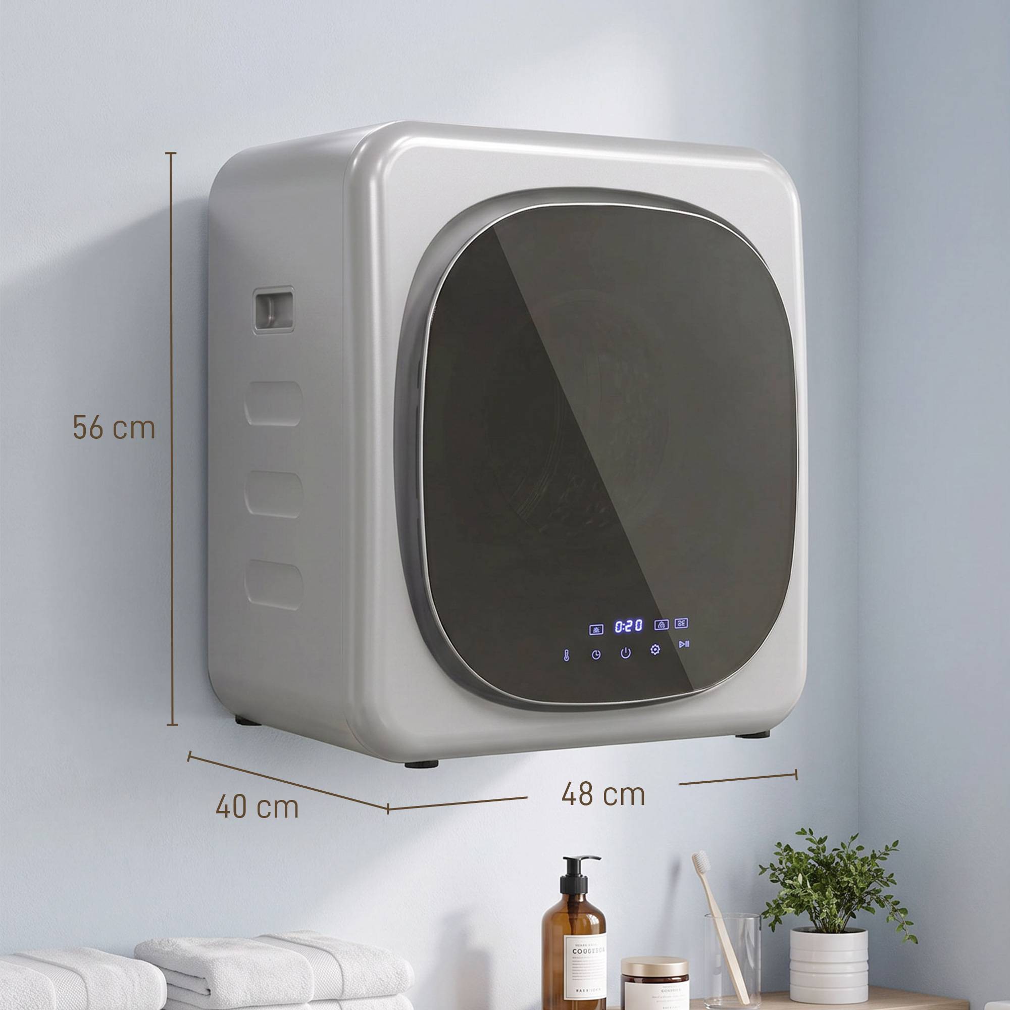 Mini sèche-linge à air 2,5kg, minuterie et programmes intelligents, 48x40x56 cm, argent - Image 5