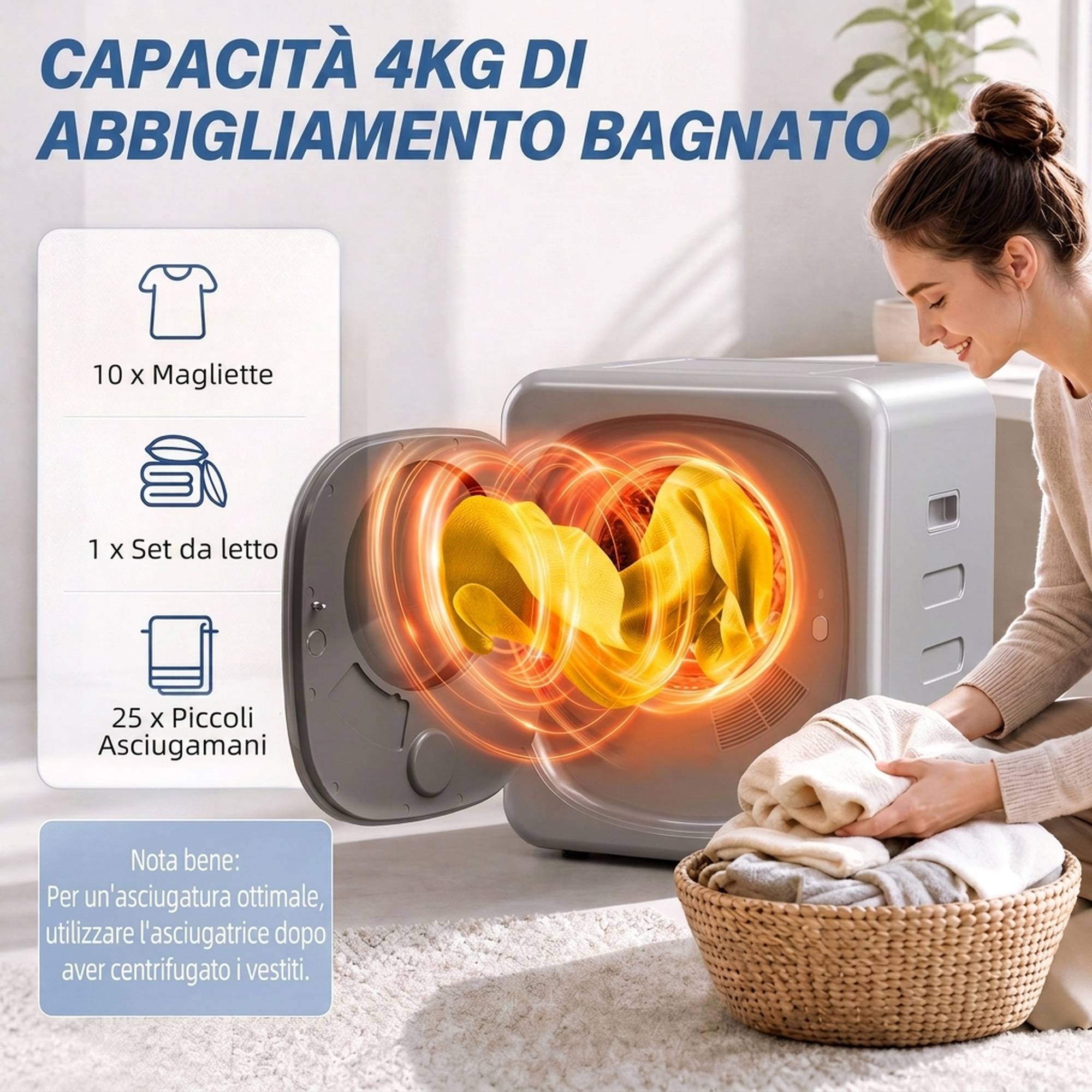 Mini sèche-linge à air 2,5kg, minuterie et programmes intelligents, 48x40x56 cm, argent - Image 7