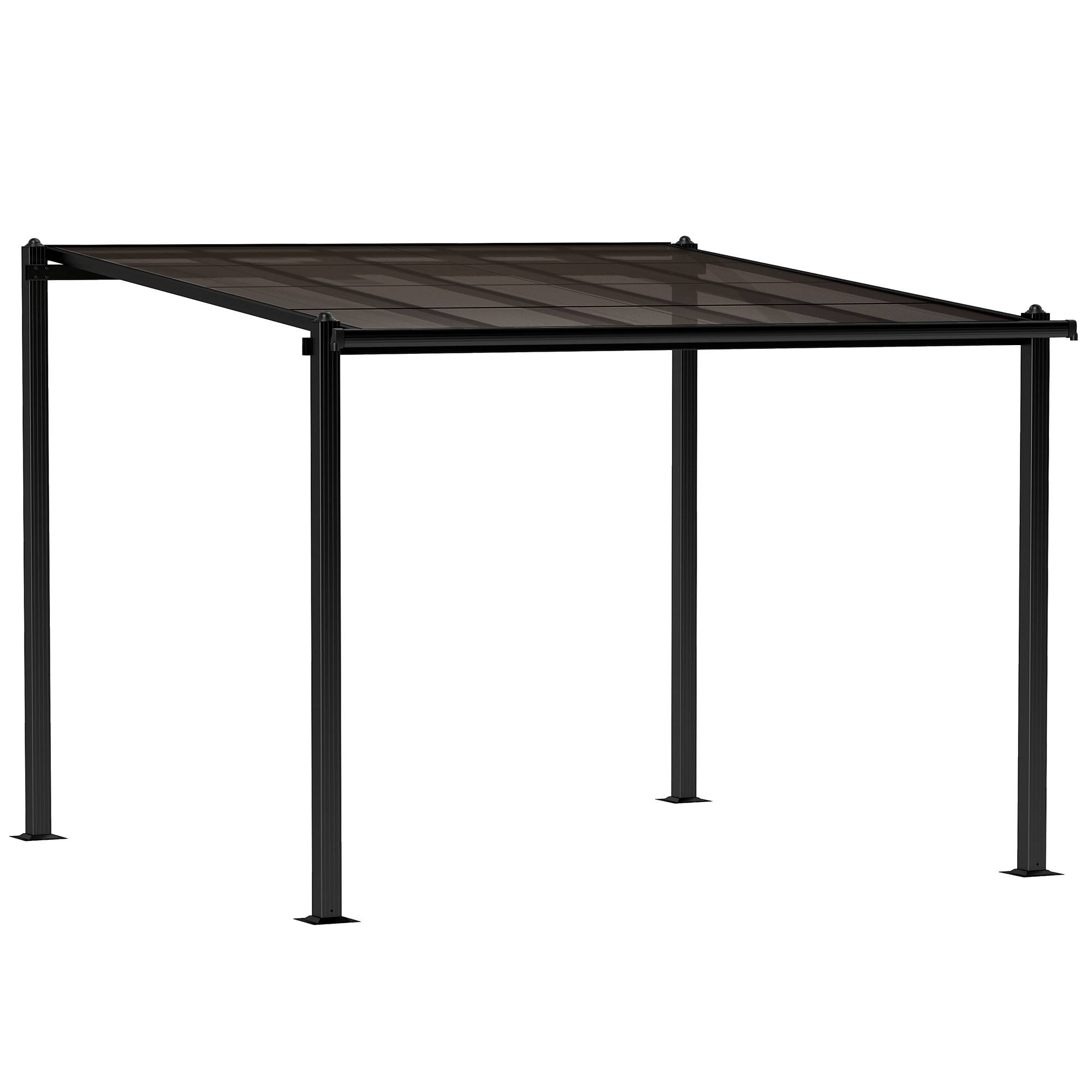 Outsunny - Pergola adossée 3x3m toit polycarbonate imperméable, système de drainage, abri soleil UPF30+ aluminium gris - Outsunny - Image 1